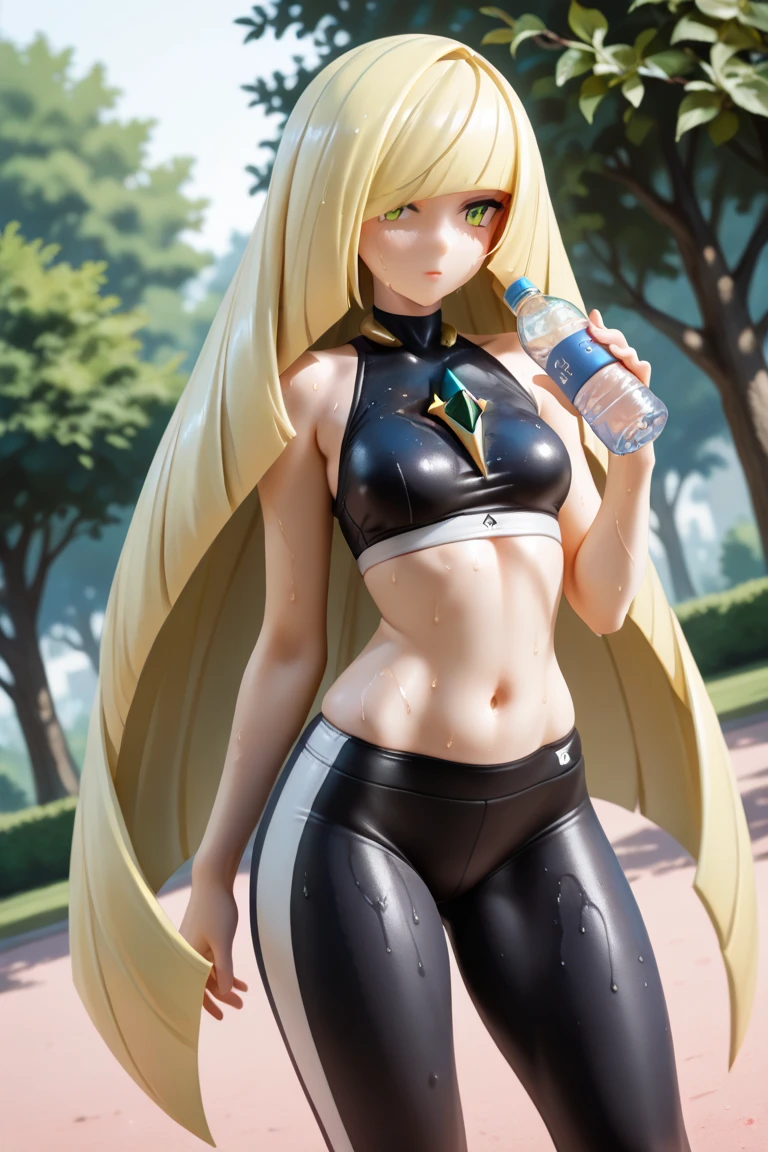 cute women one with long hair and bangs who's blonde with blue eyes and lightly tanned skin and some slight muscle, anime, wide view, full body, --auto