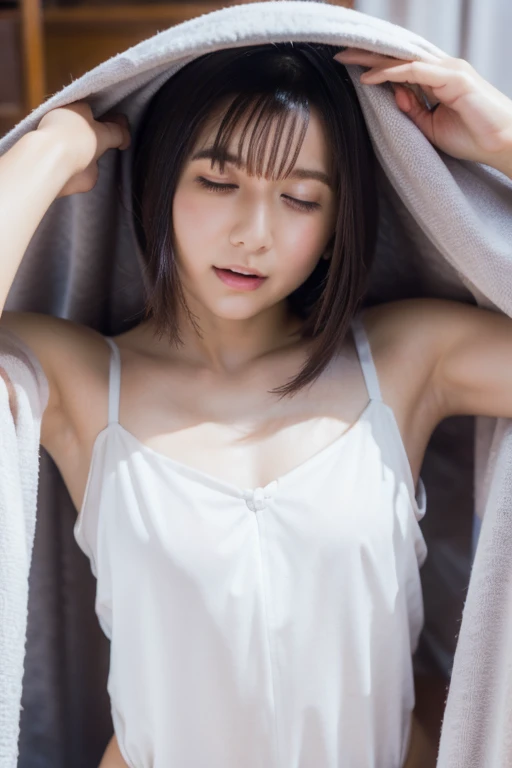 ((lying:1.5)), ((lying:1.5)), ((lying:1.5)), ((lying:1.5)), ((overhead shot:1.5)), ((overhead shot:1.5)), ((overhead shot:1.5)), ((Supine Position:1.5)), ((Photographed from directly above:1.5)), ((take a photo from directly above:1.5)), ((From above:1.5)), ((Photographed from directly above:1.5)), ((on bed:1.5)), ((on bed:1.5)), ((Hotel Bed:1.5)).
((one woman,1 female)), ((wearing a transparent white blouse:1.5)), ((mini skirt:1.5)).
((beautiful straight black long hair:1.5)), (bangs:1.7), (small natural breasts:1,7), ((flat chest:1.8)).
((looking at viewer:1.5)), ((look into the viewer's eyes:1.5)), ((Looking into the camera:1.5)), ((Viewer's line of sight:1.5)), Elderly face, ((shy:1.5)), ((shame:1.5)), ((blush:1.5)), strong maternal qualities, Staring at this, Face is close, Staring at this, Ultra-fine, Beautiful Hair, Transparent Photo, Have a look at this, Perfect Fingers, Perfect Face, Detailed Background, Fair skin, Translucent white skin, Perfect Fingers, Detailed Background, Highest quality, very High resolution, Perfect Anatomy, High resolution, RAW color photos, Professional photography, Very delicate, Very detailed, Finely detailed, Large file size, Best image quality, 16K, Award-winning works, Tabletop, Professional Photography,