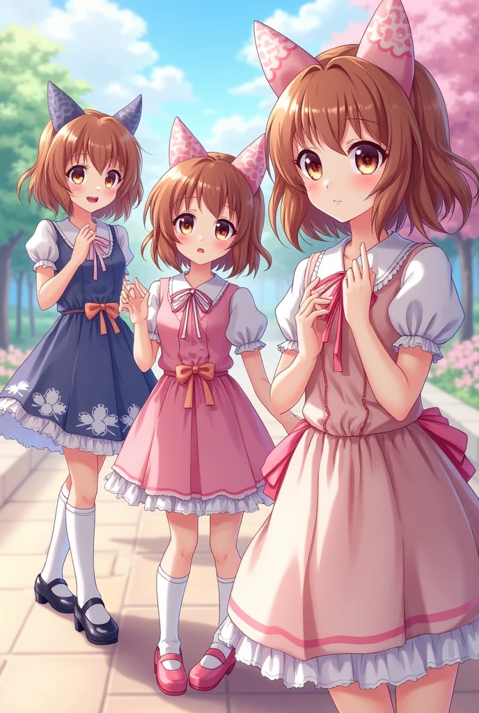 asakura_yume,Brown Hair,Medium Chest,Aqua Eye,White skin,In town,((Are standing)),smile,((breast enhancement)),(((Navy Blue_Camisole long dress_Knee-length))),((valley)),No bra,smile,