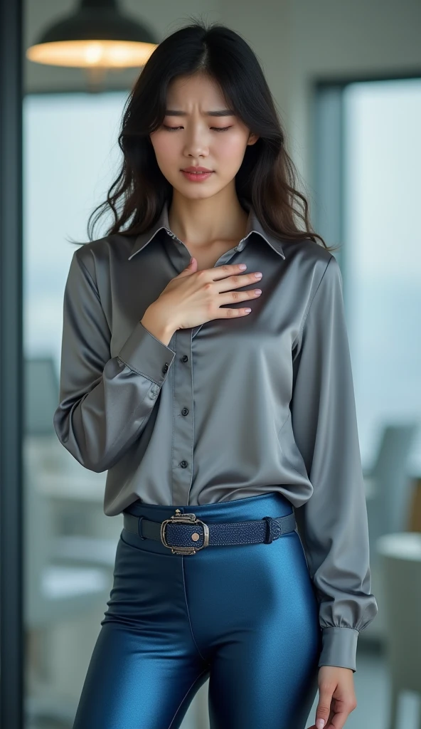 (8K, top quality, masterpiece: 1.2), (realistic, photorealistic: 1.37), ultra detailed, 1 girl, beautiful, well-groomed solo, beautiful detailed sky, detailed office, night, sitting, (blush nose), (smile: 1.15), (mouth closed), medium breasts, beautiful detailed eyes, (collared shirt: 1.1), night, wet, business clothes, rain, (short hair: 1.2), pureerosface_v1, computer, detail finger, beautiful detail face,