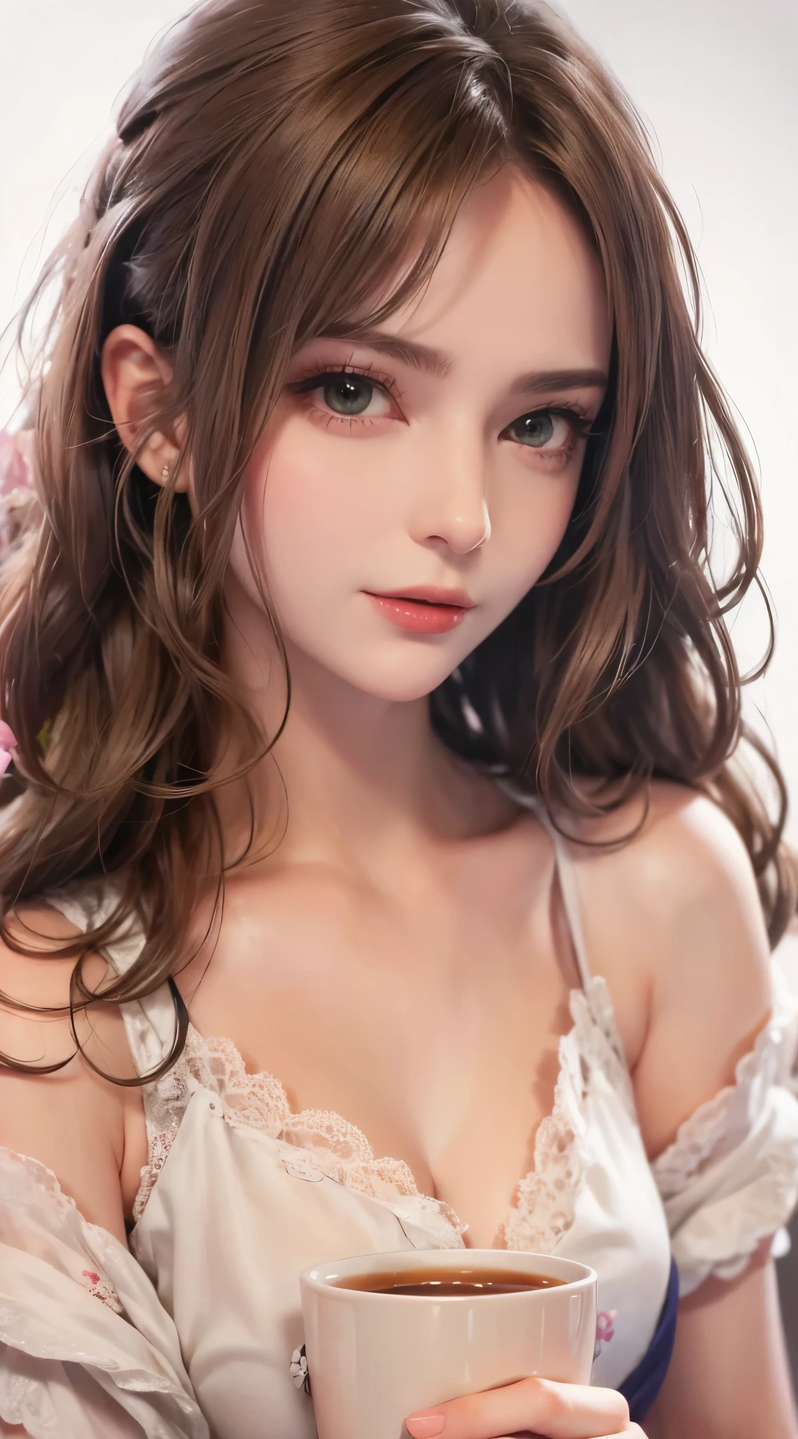 1girl,face,curly hair,red hair,white background,bust A cup,