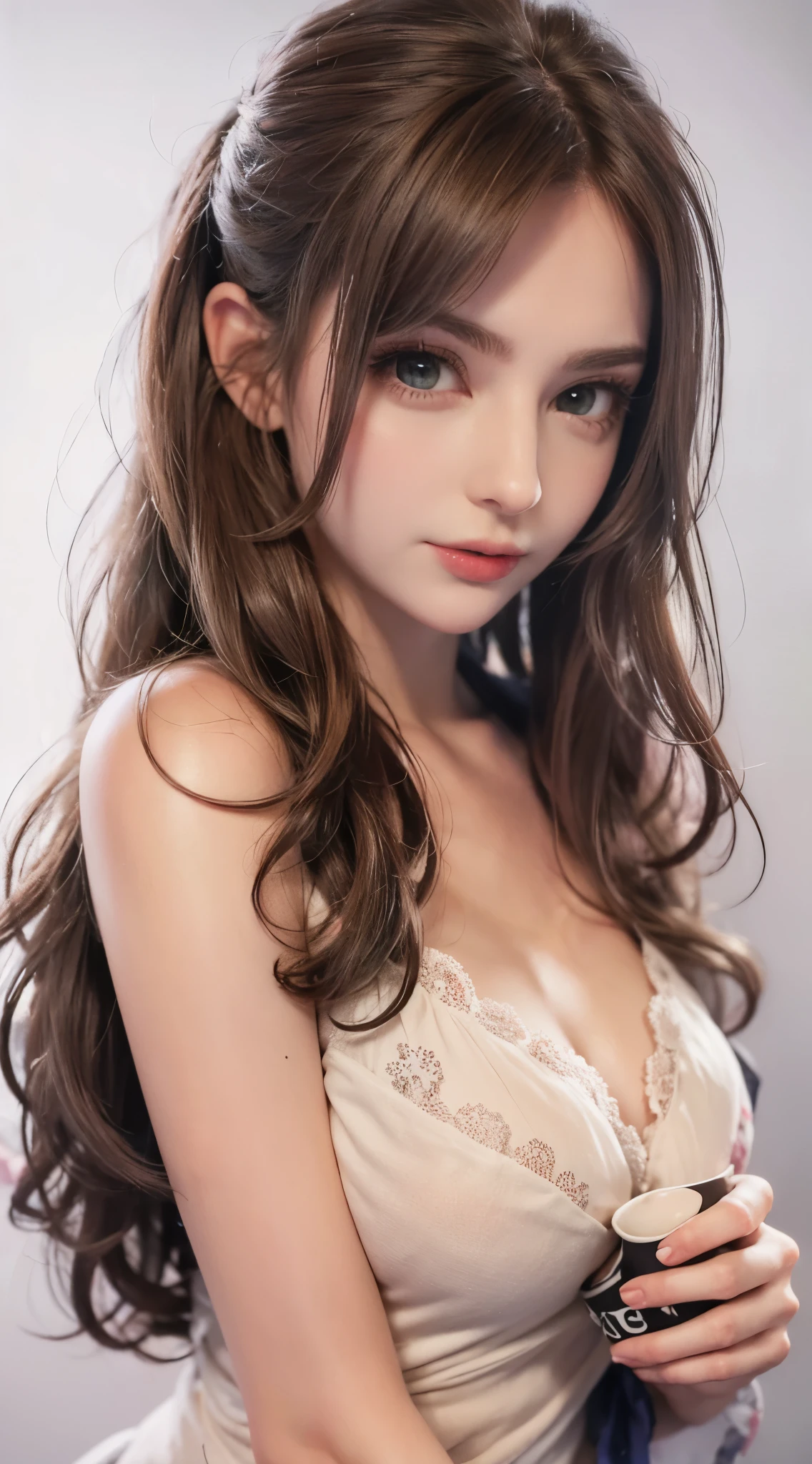 1girl,face,curly hair,red hair,white background,bust A cup,