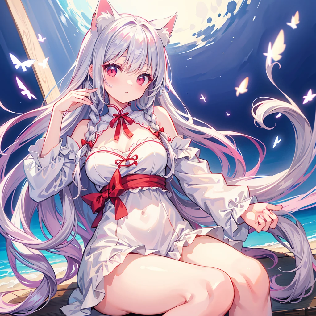 anime girl with cat ears and tail in a white bikini, neferpitou, holo is a wolf girl, anime catgirl, white cat girl, cute anime catgirl, seductive anime girl, beautiful anime catgirl, white - haired fox, holo if a wolf girl, wolf ears, attractive cat girl, nyaruko-san, anime moe artstyle