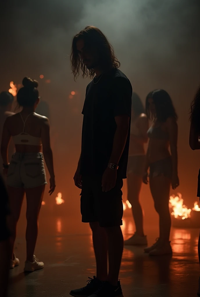 Create a thumbnail for the music video street kings holding baseball bat on top of taxi another second fire torches, one of them two breathing fire from their mouths, a main one singing crouched down, women in sexy clothes, night ambience