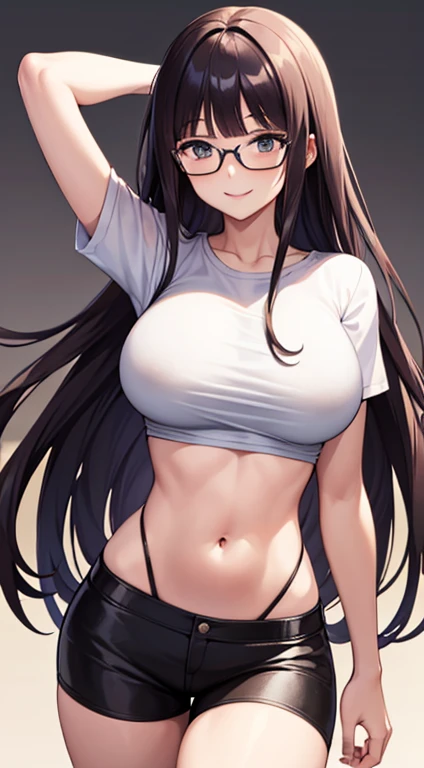 (Beautiful black hair:1.6),Long Hair,(Straight hair:2.0),high school girl,((boyish:1.8)),Dark Eyes,(tall),(scrawny),((A confident smile)),Small breasts,(golden circle earrings),BREAK,(White T-shirt,No sleeve,Underboob),(nsfw,revealin denim pants)