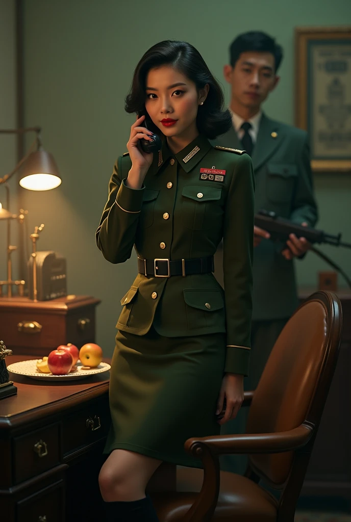 (KuomintangFemaleSpies), <lora:kuomintangfemalespies-000001:0.8>,<lora:taiwanDollLikeness_v10:0.1>, lady, beautiful, 8k, masterpiece, best quality, perfect face, perfect eyes, in uniform, realistic, photorealistic, highres,gorgeous, weapon