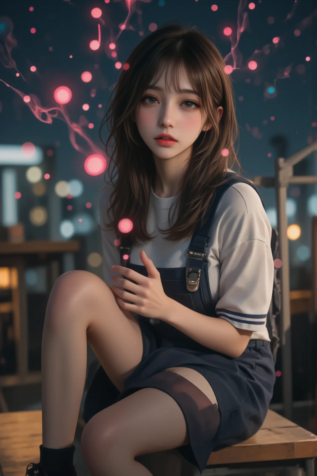 Hay una mujer sentada en el suelo en un pasillo, Tendencias en CGVatstation, Obras de arte al estilo de Guweiz, The anime girl is crouching, Hermosa obra de arte digital, Tendencias en CGVeStation, por Yang J, pose casual, fotorrealista!!!!!!! Artistic style, Hermosa chica de anime en cuclillas, Estilo realista de anime 3D, Render fotorrealista de Anime Girl