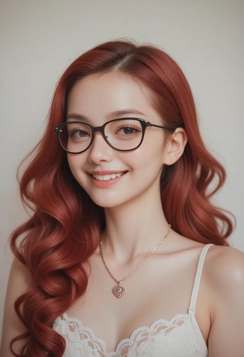 asían girl, Korean girl, curly hair, voluminous hair, red hair, big breasts
