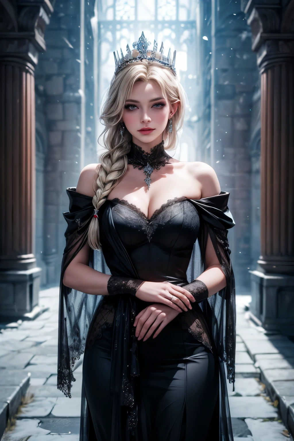 Highly detailed CG unity 8k wallpaper, style shot, complex, high detail, dramatic, highest quality movie still image, very detailed, masterpiece, best quality, character design, Elsa, Elsa from Frozen, (( Dark style)), realistic ultra-detailed rendering style, natural light, sharp character design, (hard focus, 8k), (((natural skin texture))), 8k textures, soft cinematic lighting, adobe lightroom, dark room, hdr, Sophisticated, Elegant, Rich Detail, Sharp Focuilm Look) )), Soothing Tones, Detail Frenzy, Intricate Detail, Super Detail, Low Contrast, Soft Film Lighting, Dull Colors, Exposure Blending, HDR, Fade, 35mm, f/1.4, ISO64, f16, 25 sec.