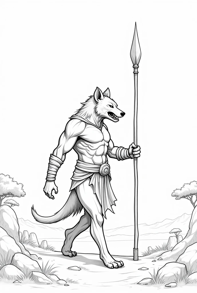Guardian Animal Tattoo with Rudimentary Armor,ready to defend,offwhite,tatoo,wolf with lion&#39;s mane,humanoid body,head proportional to the body,Short snout,short and discreet weapon on the back,small mane, warrior, without syrup