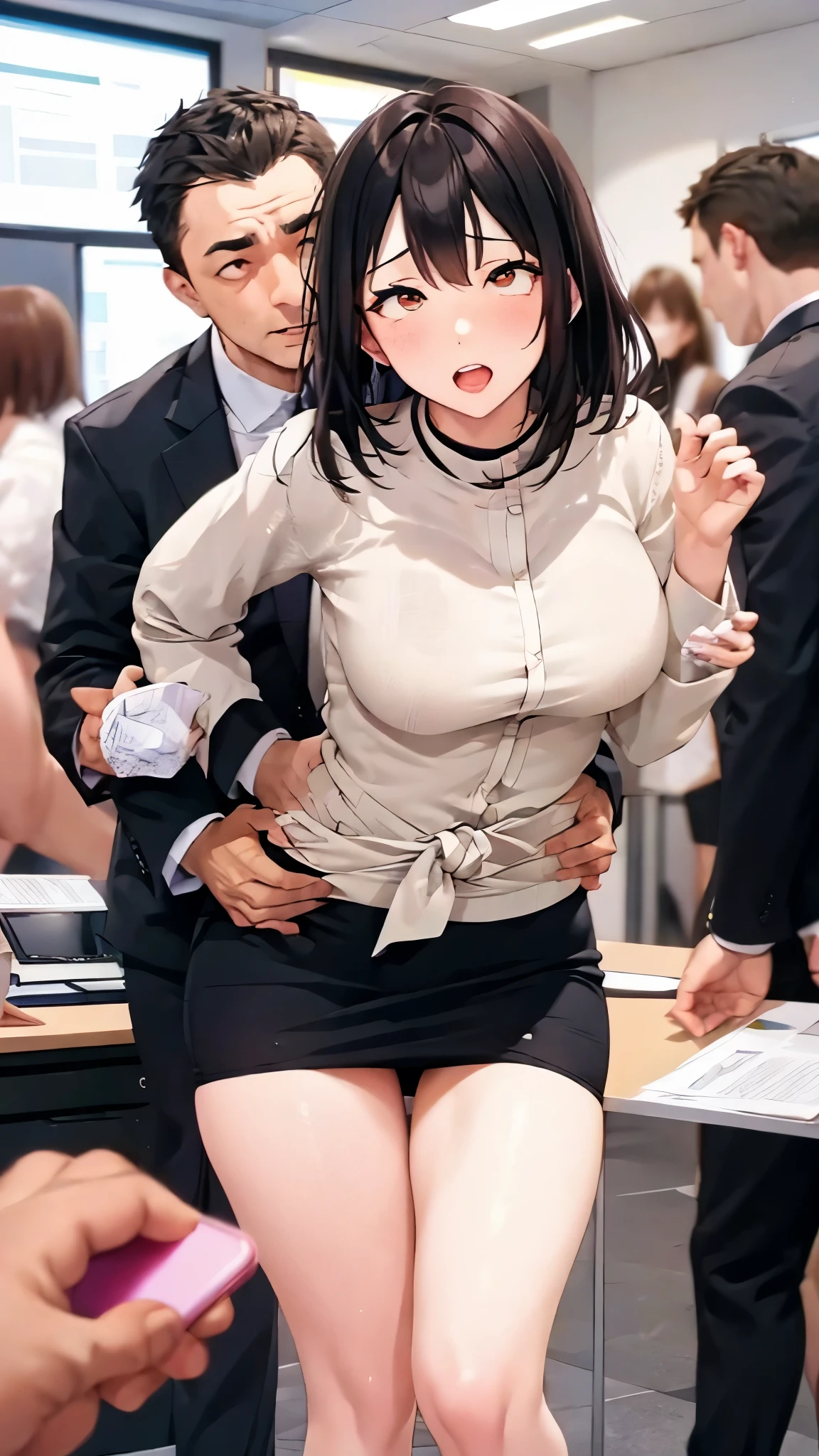 (1080P),
(16K),
(ACCURATE),
(ANATOMICALLY CORRECT),
(BEST QUALITY),
(HD),
(HIGH QUALITY),
(HIGHRES),
(MASTERPIECE),
(RETINA),
(SUPER DETAIL),
(TEXTUREDSKIN),
(UHD),
-
(People who take pictures with their smartphones),crowded office, woman,Unbuttoned shirt, ((suit)),(((job recruit suit))),pencilskirt,ID card,skirt lift,pressed hand on window, crowded background,((Pelvic thrust backward:1.5)),sexual trembling body