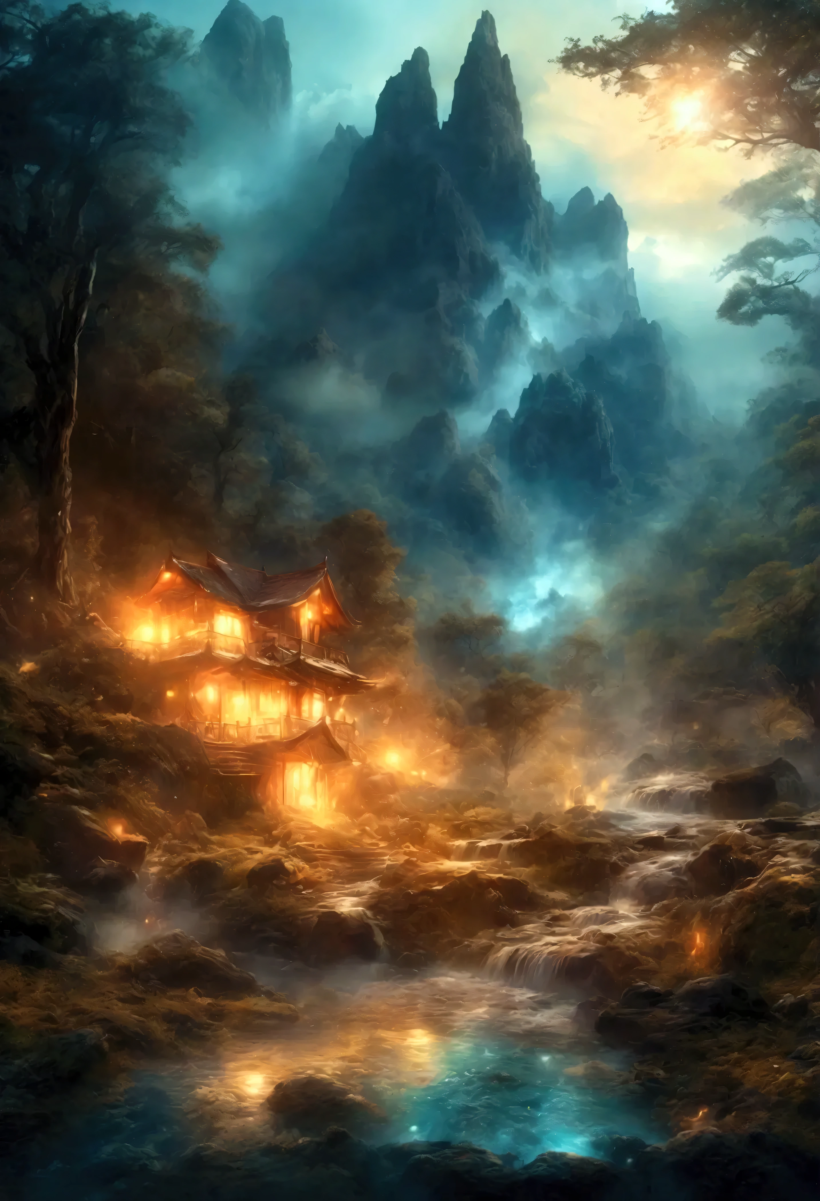 Ultra Detailed Illustrated Picture of a Dazzling Wild Environment, concept art, Subtle colors, fantastic world, very detailed on trends, Mysterious, Magical Glitter, Ultra Sharp Focus , Mysterious glowy smoke, Light Particles , Attention to Details, grandeur and awe , movie, amazing visual masterpiece , Double Exposure , 8k, photorealistic, Strong Outline ,