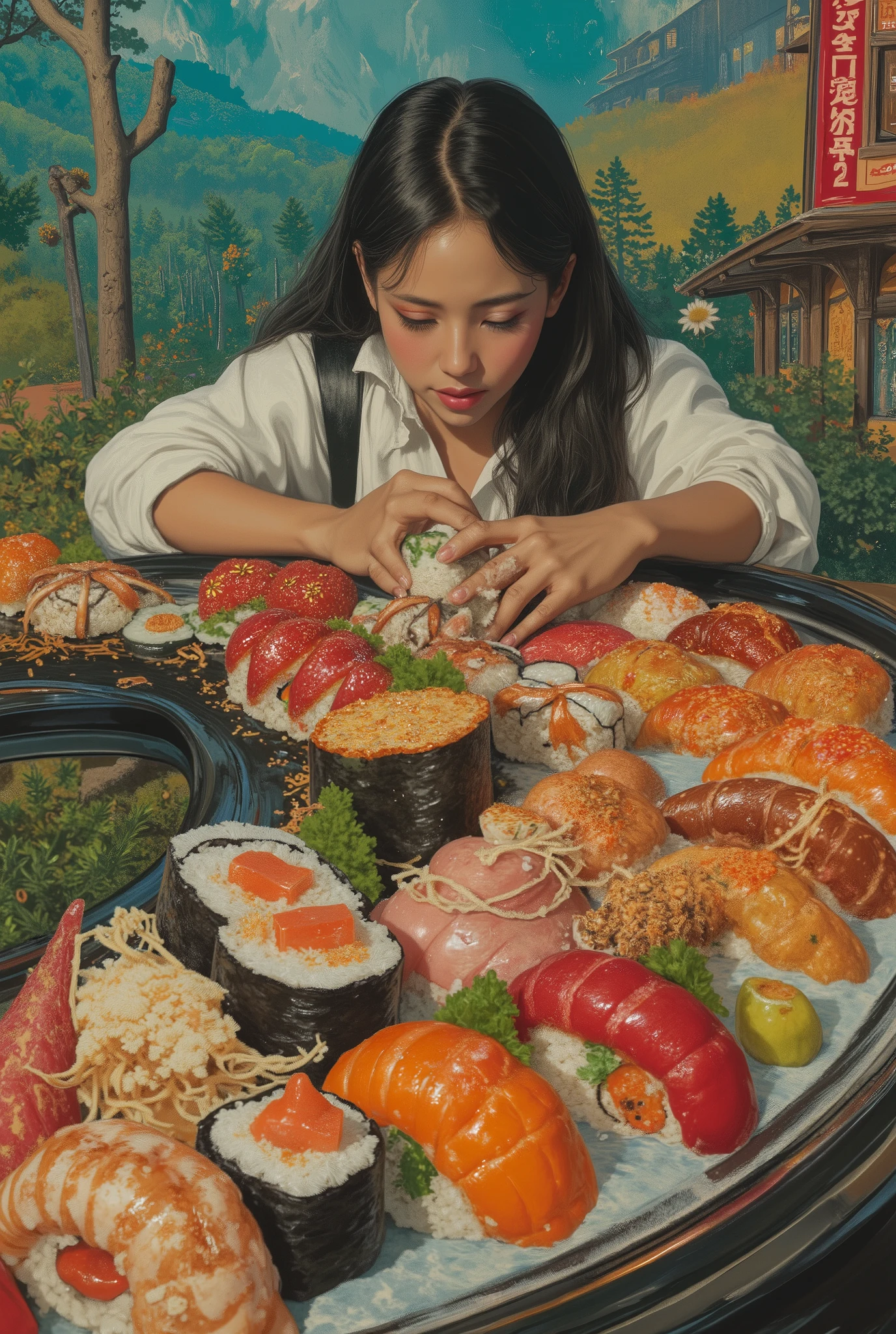 Magical Dreamland, Kazuo Umezu's manga ,  Magical Country Where You Can Endlessly Eat Sushi Made by Magic,  Sushi on a Sushi Conveyor Next 々The , A Woman Desperately Eats Sushi 