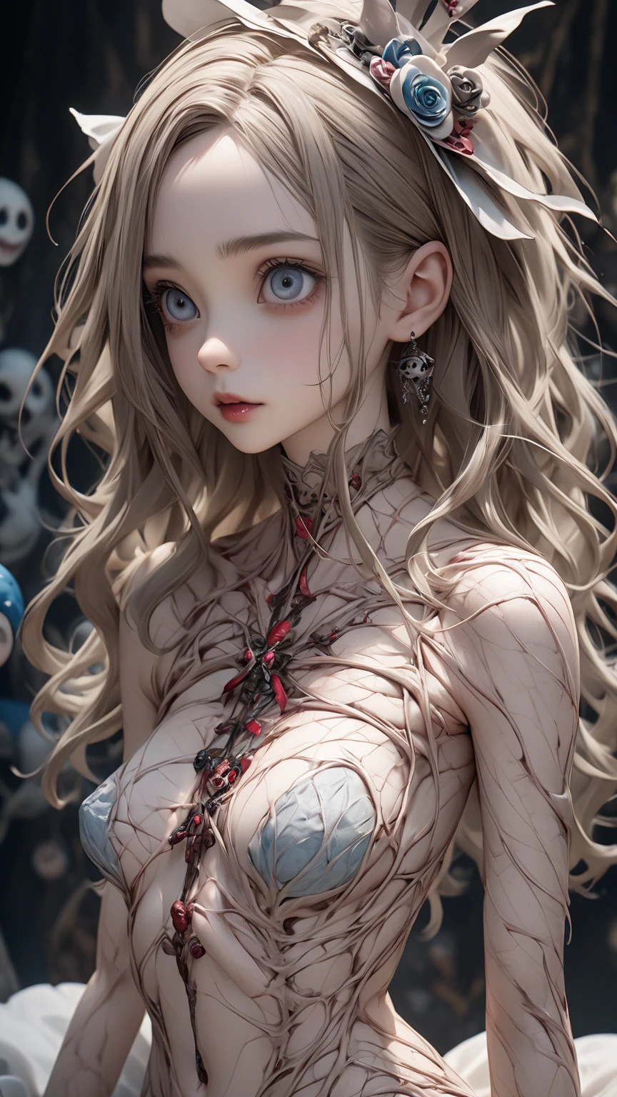 (RAW shooting:1.5, realistic:1.5, fractal art:1.5, 8K), (highest quality, masterpiece, ultra high resolution), Demonic world, Underground prisons, ((perfect dynamic composition:1.7)), Highly detailed skin and facial textures:1.3, Detail of limbs, 1 girl, (Cute sexy succubus demon with big wings:1.3, beautiful and aesthetic:1.3, Wearing detailed body jewelry:1.3), prisoner of war, slave, Horn, Fair skin, open your legs, colorful,  (Correctly wear heavily torn clothes off-shoulder:1.3), Huge breasts that are about to burst, Do not show areola, big chest gap, (The expression on your face when you feel intense caress, Facial expression when feeling pleasure, A look drowning in pleasure, Are crying), beautiful blue eyes, Eyes that feel beautiful eros, sexy face, blush, (Too erotic and cute:0.9, Bewitching:0.9), ((torture:1.5, Raise both arms up:1.4, Lots of chains:1.8, countless chains tangled in clothes:1.8, chain the right arm:1.2, chain the left arm:1.2, Bind the right leg with shackles and chains:1.2, Bind the left leg with shackles and chains:1.2)), (((An incomprehensible amount of liquid flows throughout the body:1.5))), super long blonde curly hair, View from the knee up