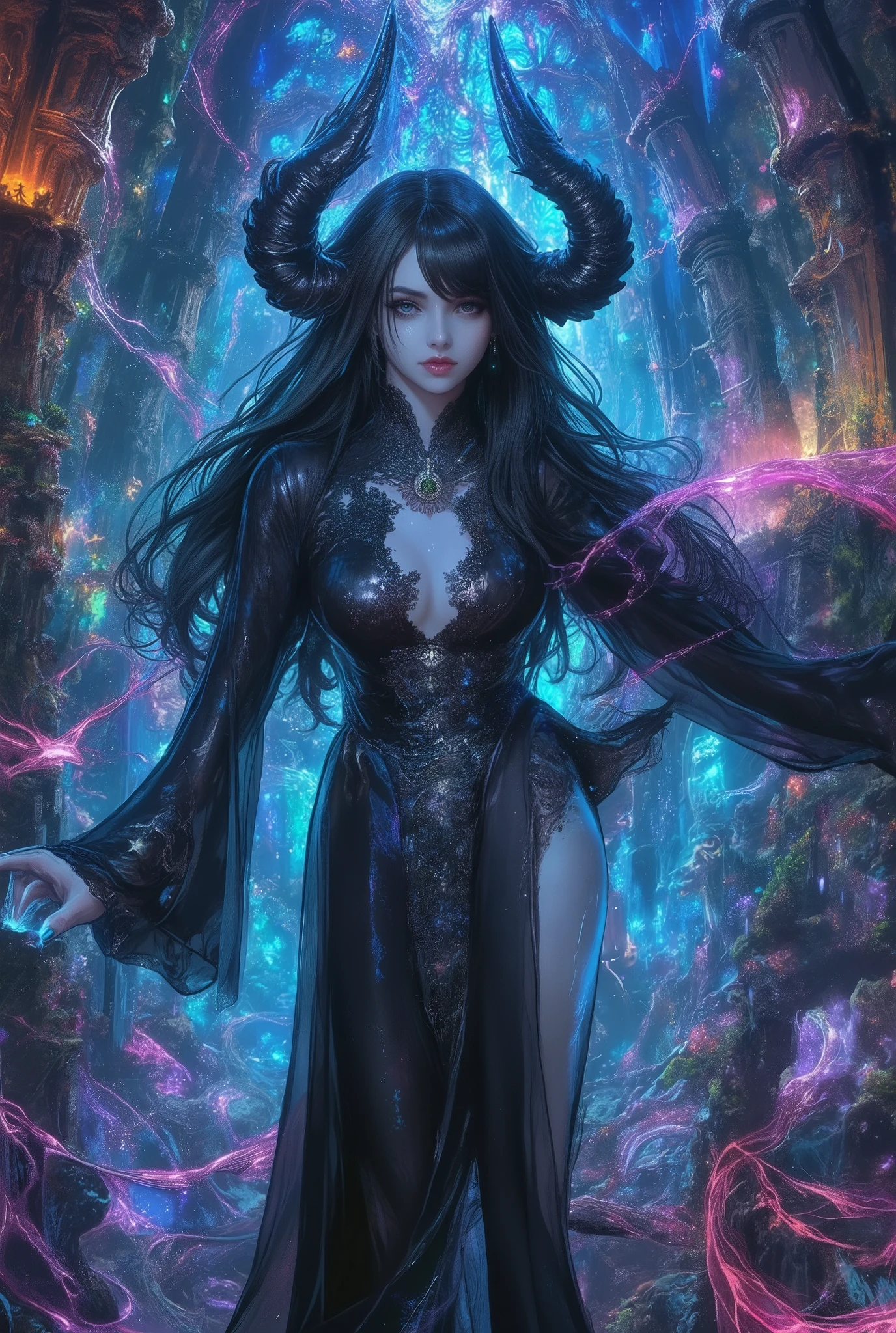 Magical Dreamland, villain, 200 Year Old Witch,  long dark hair,  the magic in her hands shines