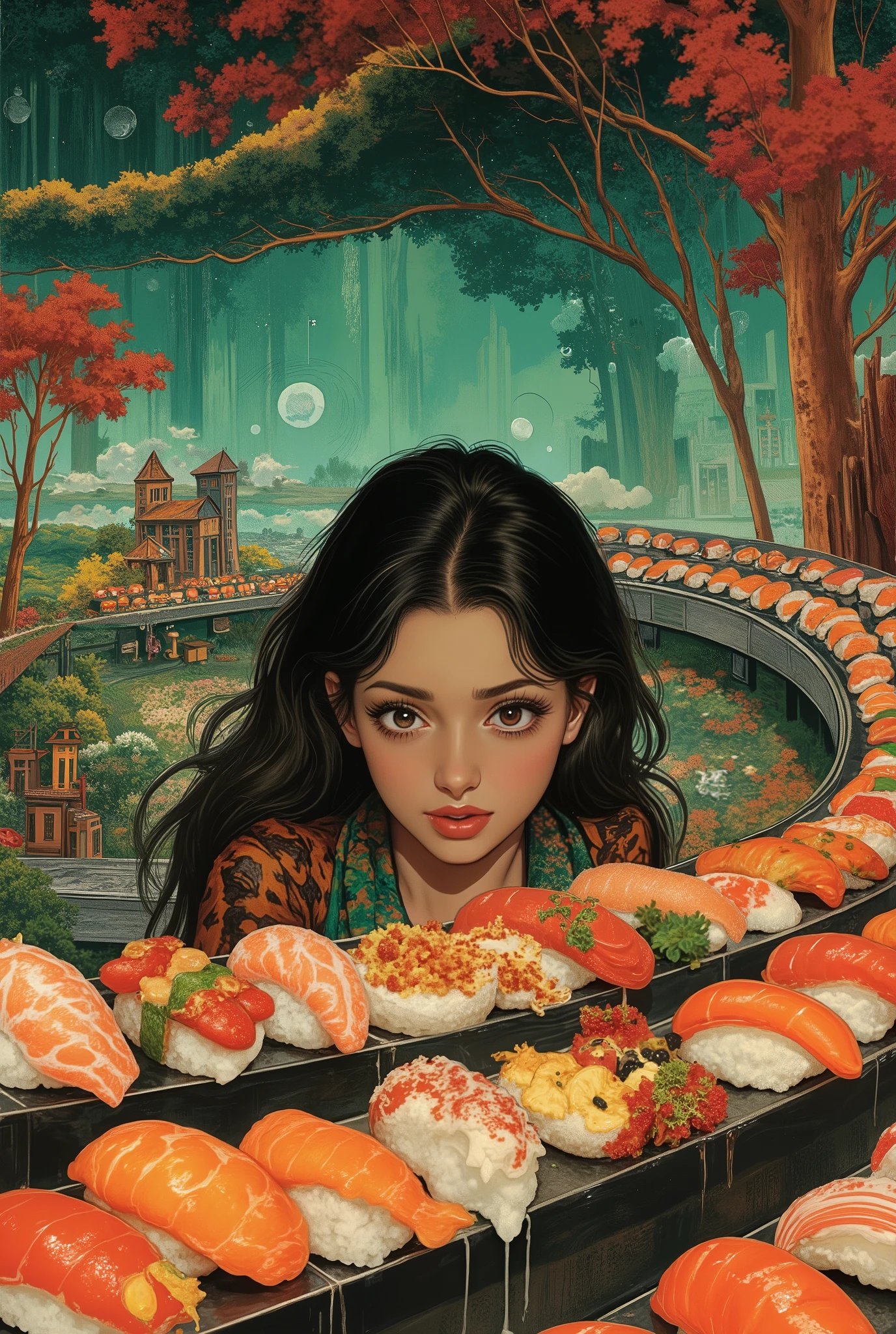 Magical Dreamland, Kazuo Umezu's manga , Magical Country Where You Can Endlessly Eat Sushi Made by Magic, Sushi on a Sushi Conveyor Next 々The , A Woman Desperately Eats Sushi