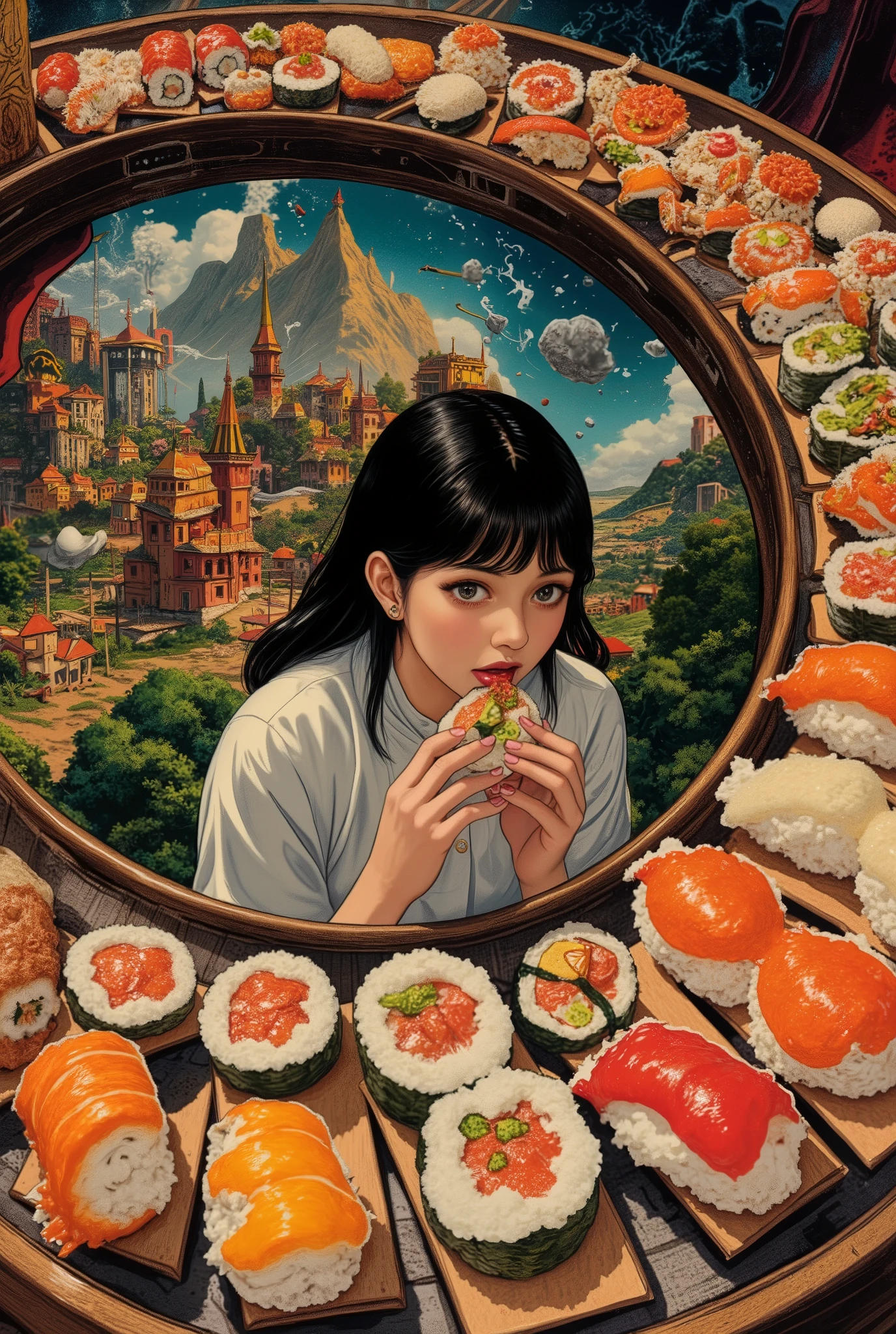 Magical Dreamland, Kazuo Umezu's manga ,  Magical Country Where You Can Endlessly Eat Sushi Made by Magic,  Sushi on a Sushi Conveyor Next 々The , A Woman Desperately Eats Sushi 