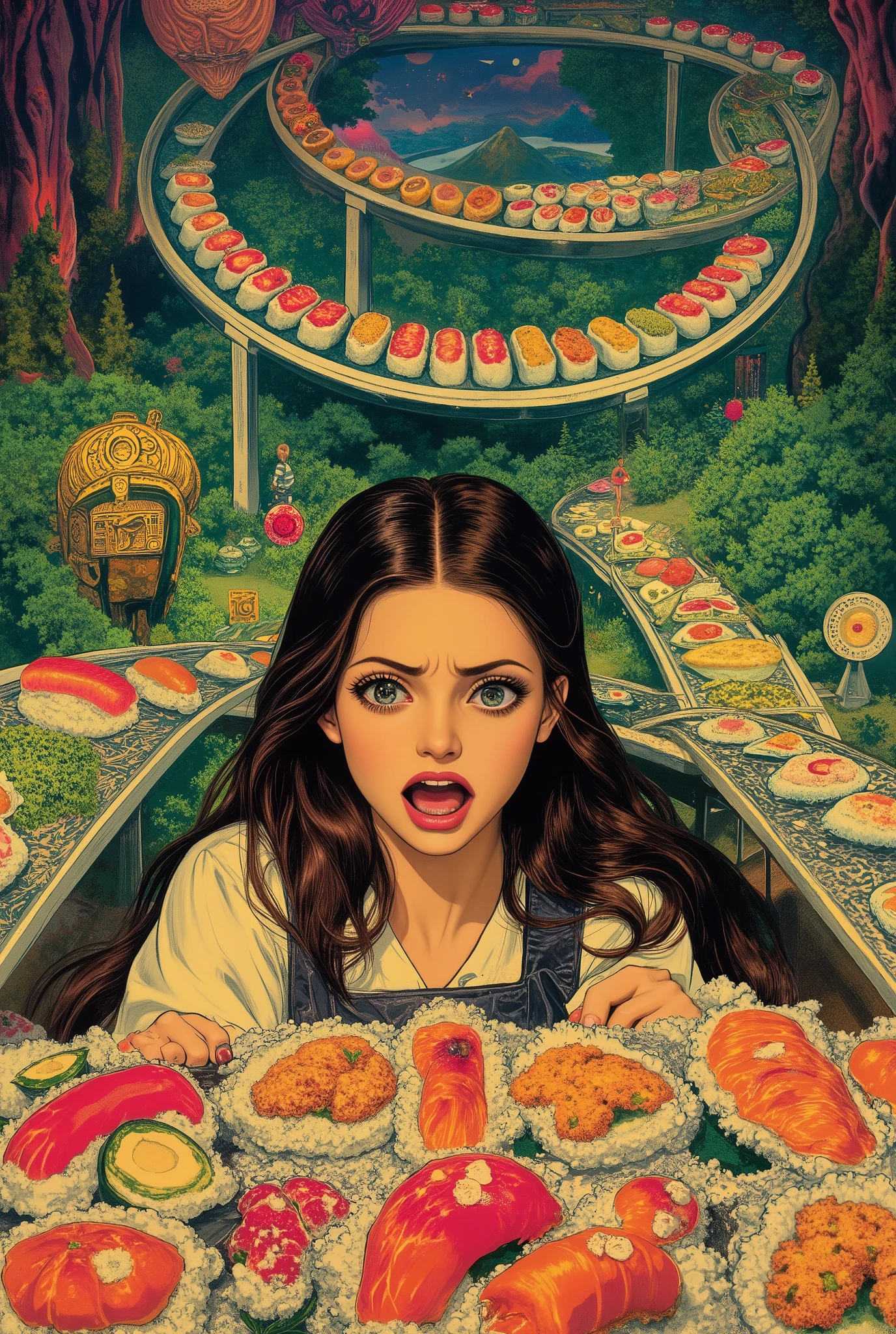 Magical Dreamland, Kazuo Umezu's manga ,  Magical Country Where You Can Endlessly Eat Sushi Made by Magic,  Sushi on a Sushi Conveyor Next 々The , A Woman Desperately Eats Sushi 