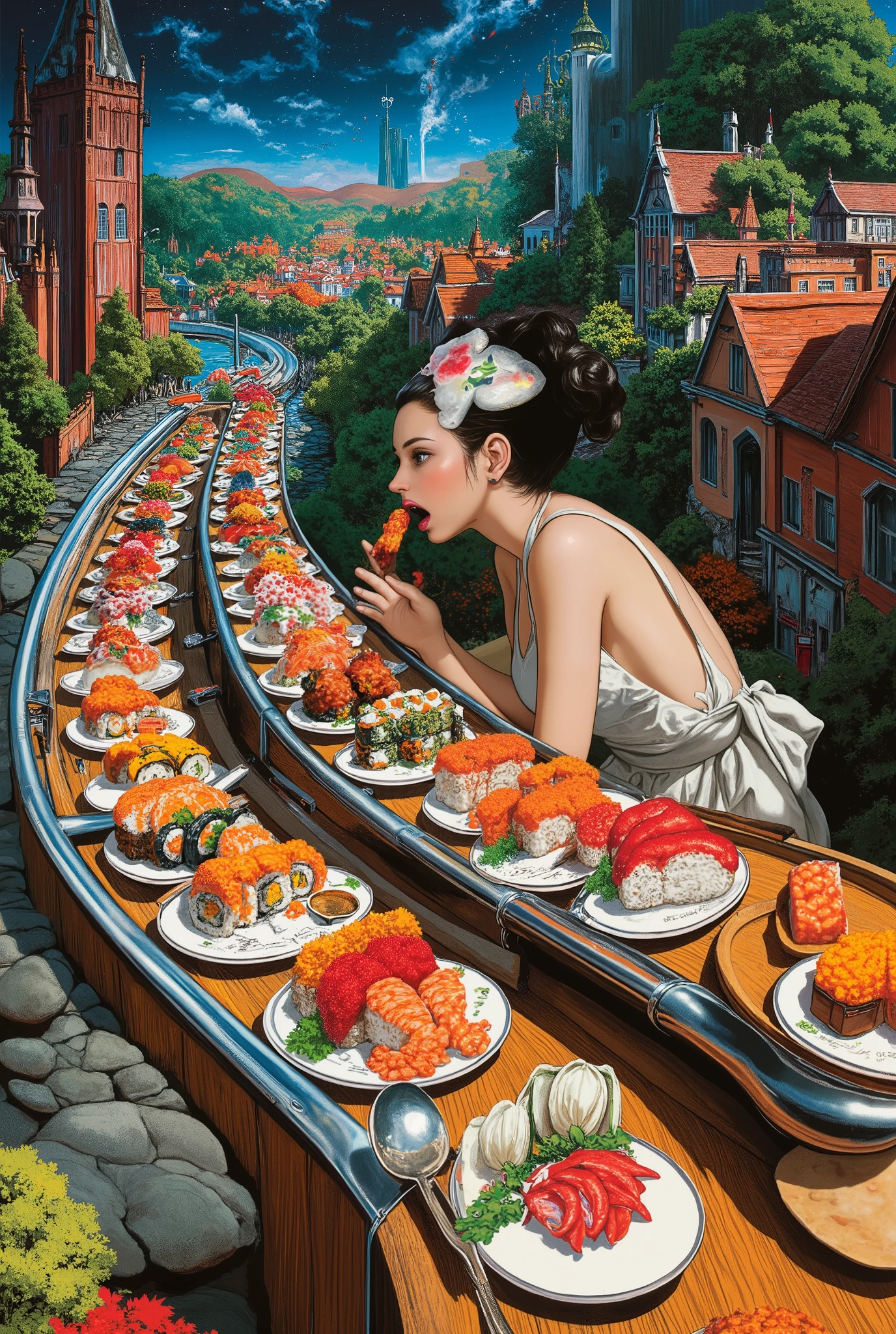 Magical Dreamland, Kazuo Umezu's manga , Magical Country Where You Can Endlessly Eat Sushi Made by Magic, Sushi on a Sushi Conveyor Next 々The , A Woman Desperately Eats Sushi
