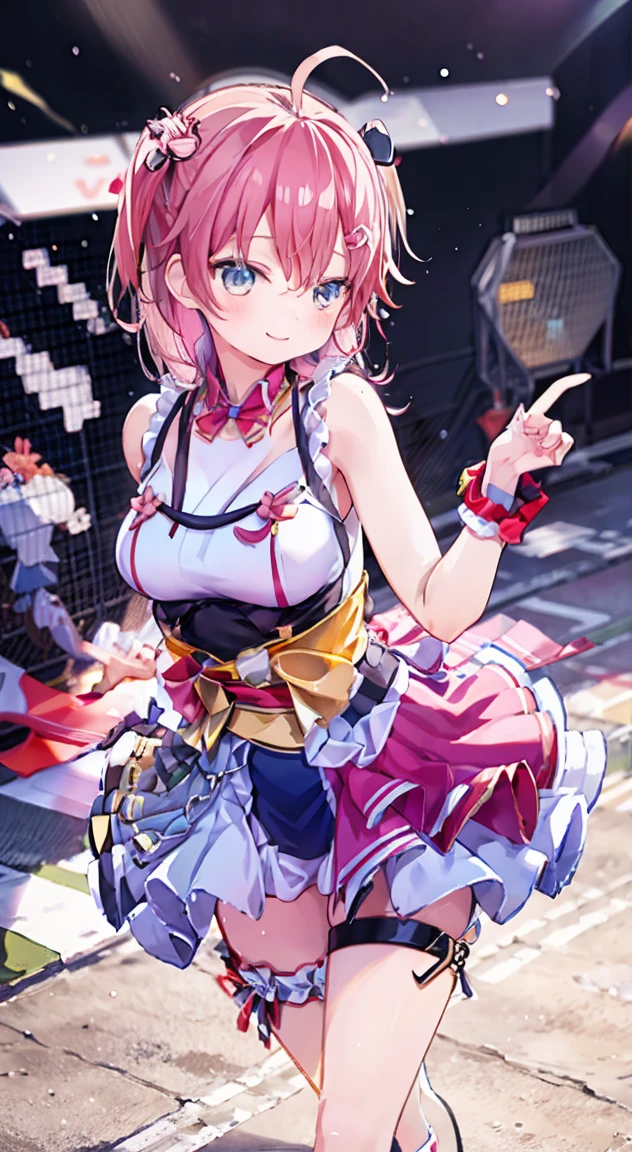 1,Cowboy Shot, beautifulノラ_Valkyrie, Looking at the Viewer, A shy smile, Short Hair, Blue eyes,Heart Cutout, gloves, 激しくPampers,Diapers, Pampers, Short sleeves, Puffy sleeves, Single Armband, fingerless gloves, Orange Hair, pink gloves, Dynamic Pose, Night Time, Outdoors,Huge fantasy abandoned mall, Flooded floors, Glass ceiling, Upper floor observation deck with balustrade, wood, ブドウのwood, orchid, Bromeliad, palm wood, Decorations, Golden, Many plants, Tropical plants, Marble wall, Dynamic Light, 8k, masterpiece, Super detailed, beautiful.