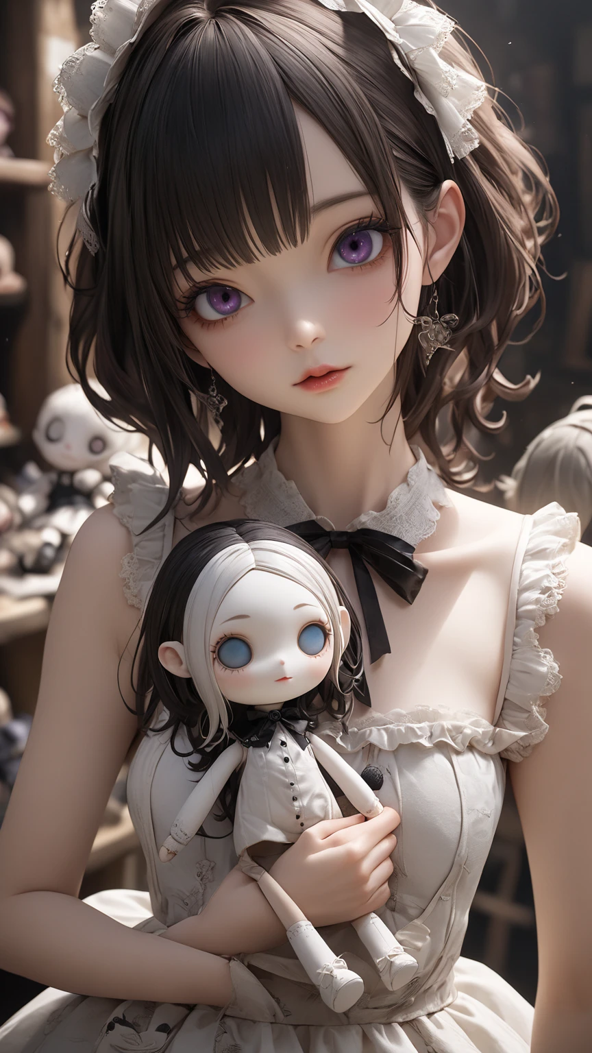 sexy girl with horns and a dress with a skull on it, ((light brown hair))( in dress, gothic maiden, cute waifu in a nice dress, sexy girl wearing a black dress with visible breasts and nipples, nightcore, (sexy girl), little curvy loligh quality art style, demon girls