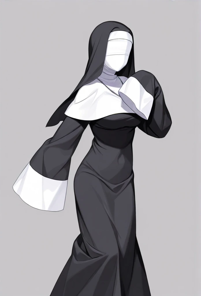 Plague doctor, 1 girl, standing alone, hooded cloak, mask, mitts, with no face, Plague doctor mask, Cao Cao,huge boobies, curvy girl, big-ass (nun clothes)