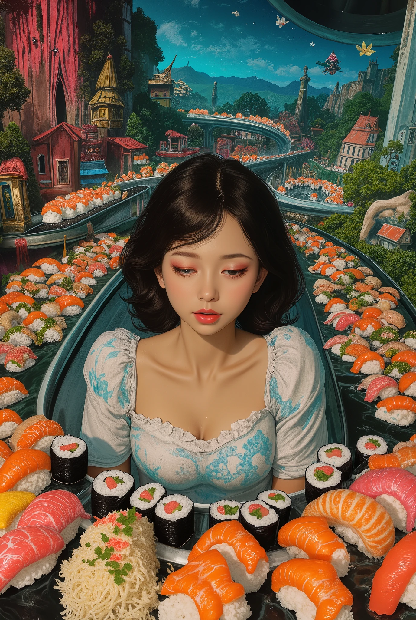 Magical Dreamland, Kazuo Umezu's manga , Magical Country Where You Can Endlessly Eat Sushi Made by Magic, Sushi on a Sushi Conveyor Next 々The , A Woman Desperately Eats Sushi