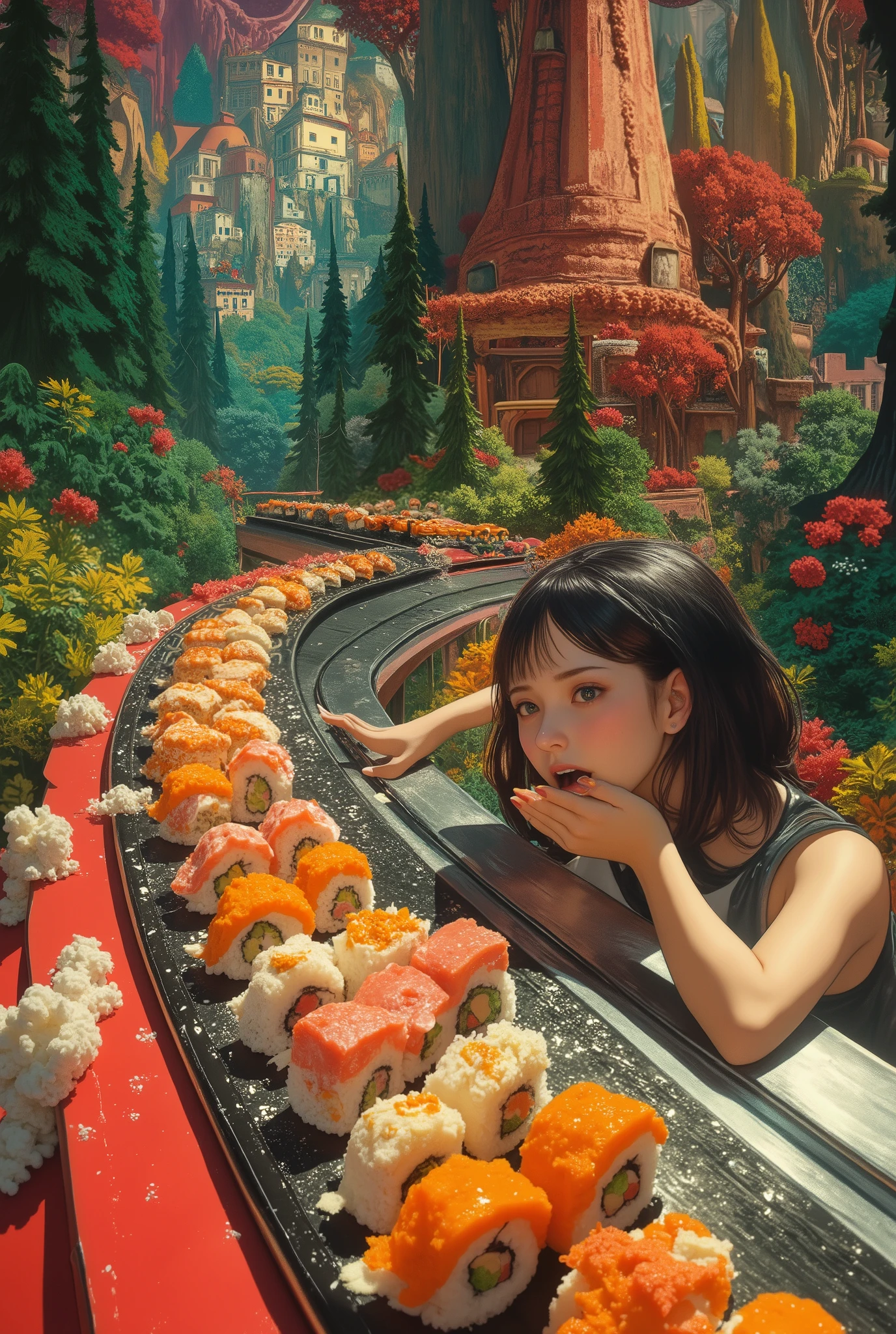 Magical Dreamland, Kazuo Umezu's manga , Magical Country Where You Can Endlessly Eat Sushi Made by Magic, Sushi on a Sushi Conveyor Next 々The , A Woman Desperately Eats Sushi