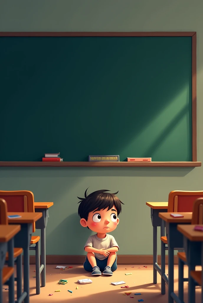 Boy alone in class sad animated