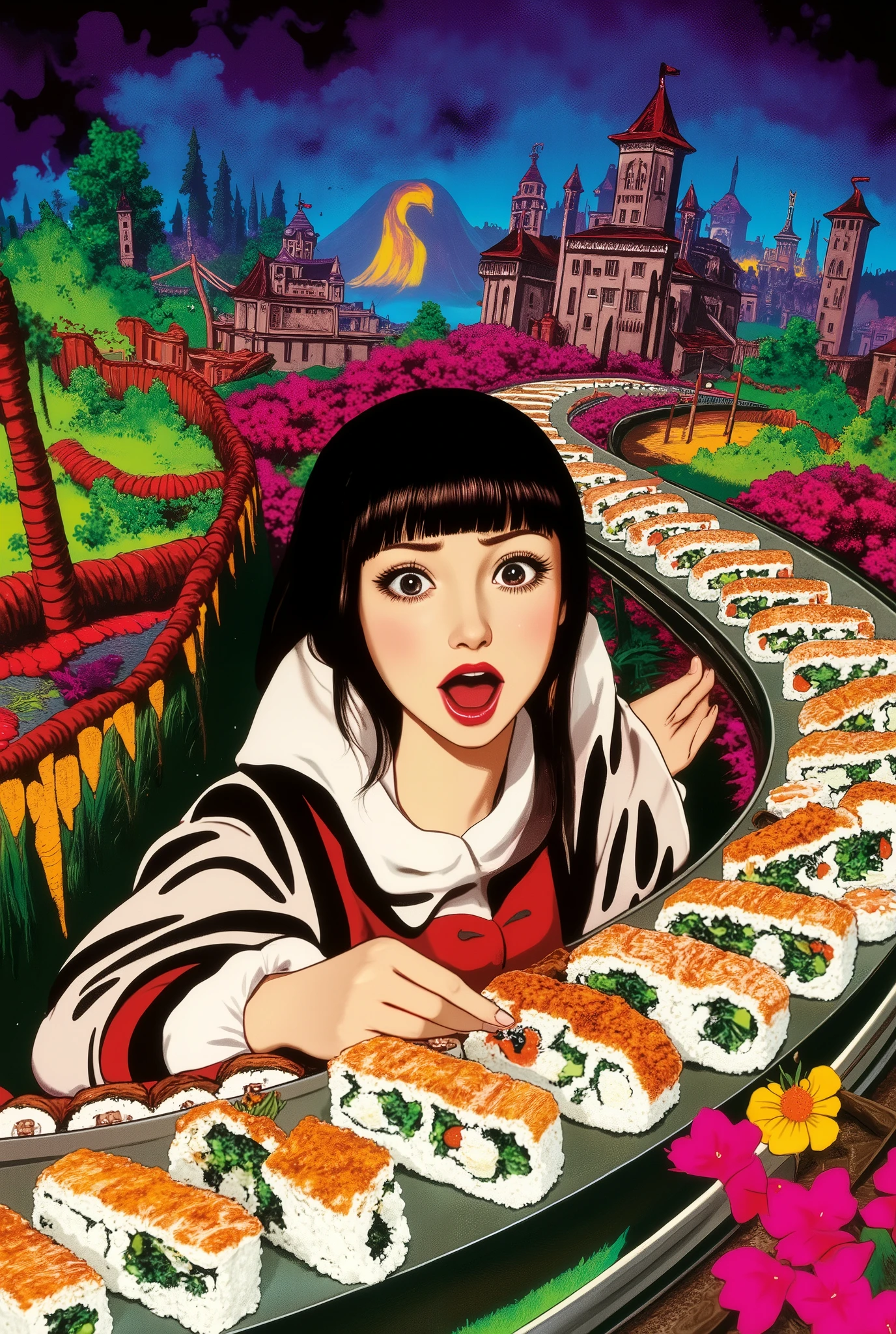 Magical Dreamland, Kazuo Umezu's manga , Magical Country Where You Can Endlessly Eat Sushi Made by Magic, Sushi on a Sushi Conveyor Next 々The , A Woman Desperately Eats Sushi