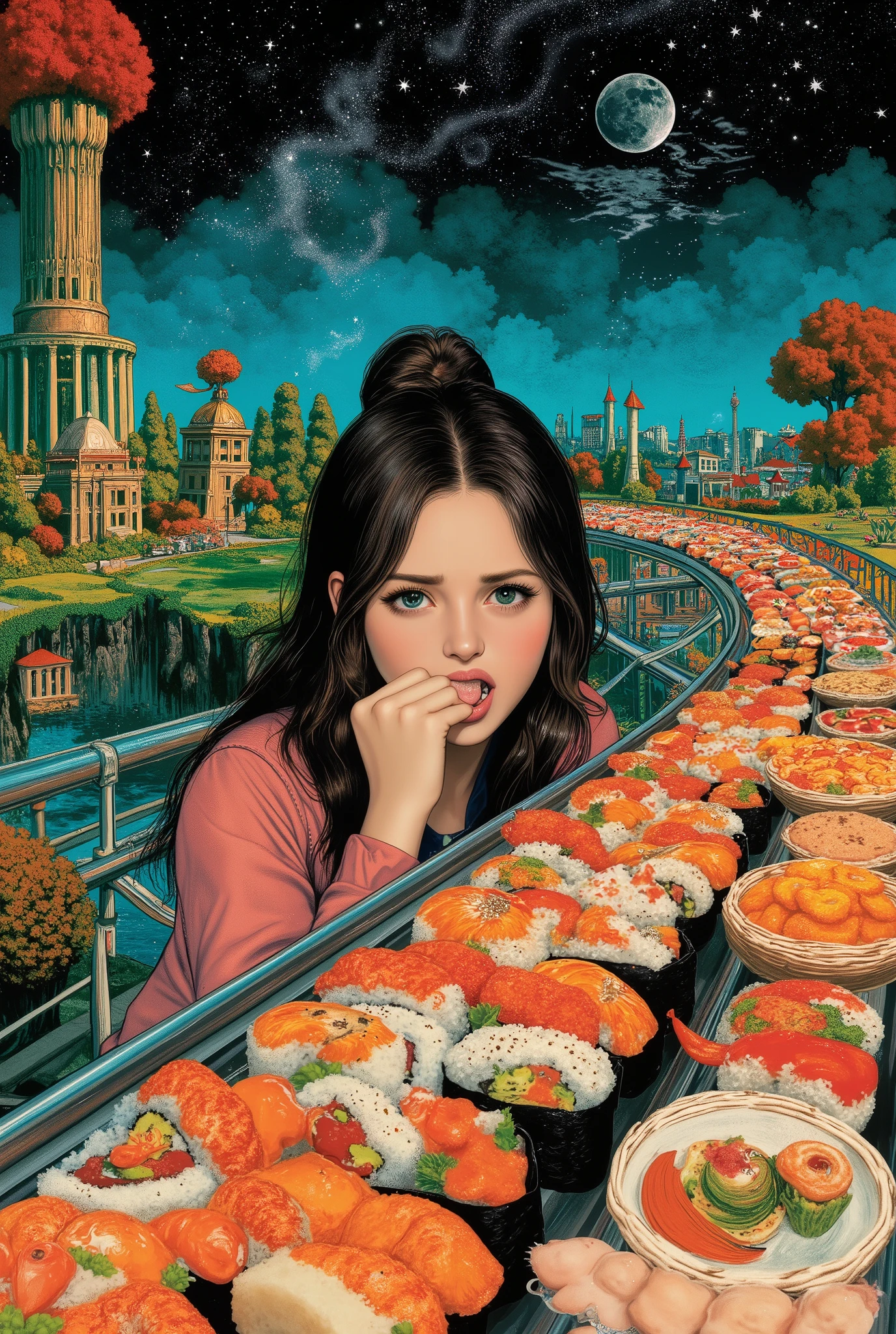 Magical Dreamland, Kazuo Umezu's manga , Magical Country Where You Can Endlessly Eat Sushi Made by Magic, Sushi on a Sushi Conveyor Next 々The , A Woman Desperately Eats Sushi
