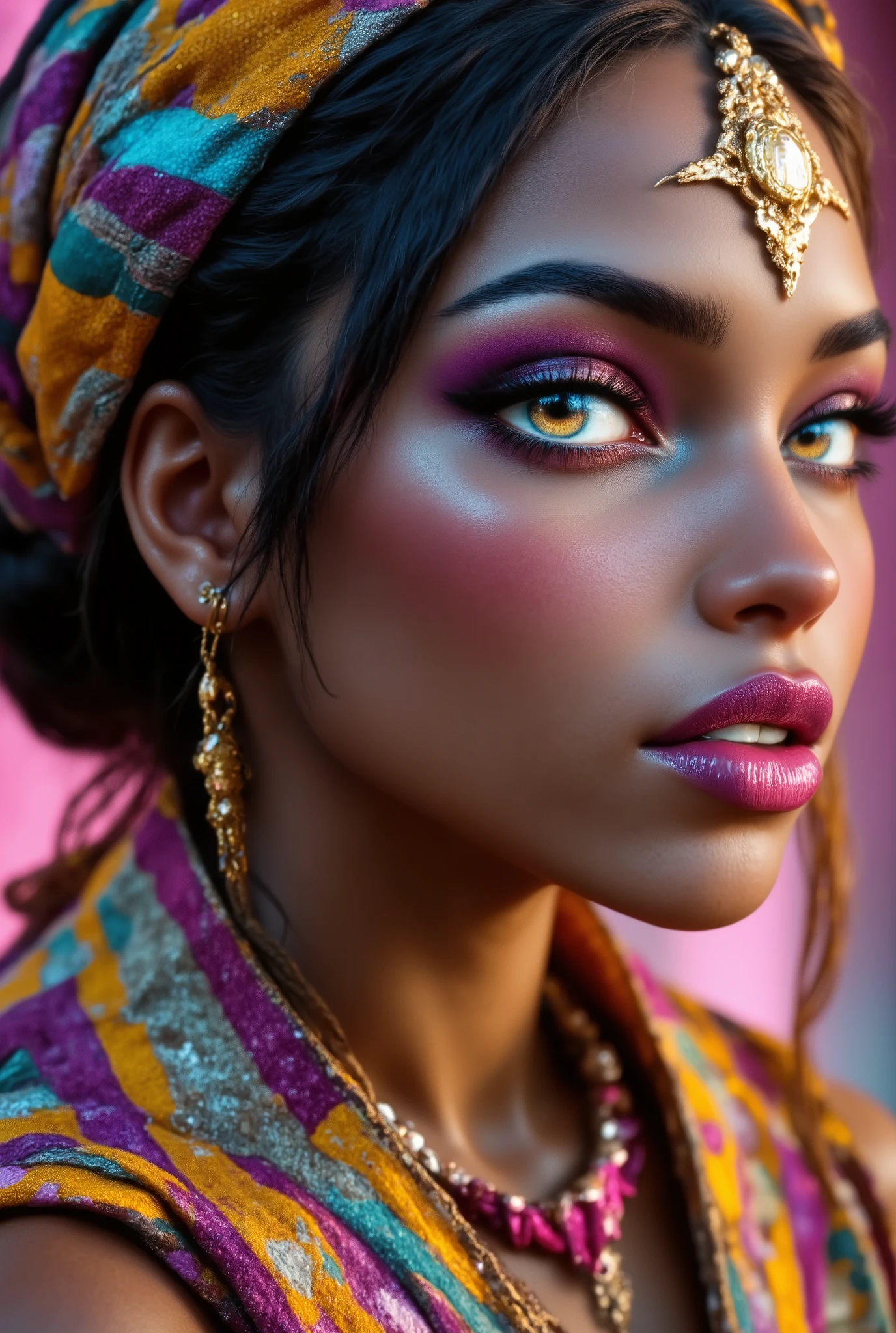 ( highdefinition images、Pro Work 、Artistic、 The Greatest Masterpiece、 Draw realistically and accurately with detailed details、 Detailed texture :1.2)、(Beautiful 17--old ck girl 、 braided hair in the savannah 、(Wearing national costume、 Colorful Accessories、Sexy and attractive black people、The eye invites )、Small chin、 big eyes、 Feeling slightly apart between eyes 、( big eyes)、Beautiful Nose、Thick lips、(Beautiful dark skin 、 express the texture of the skin in detail down to the pores )、((Beautiful profile up、 African folk costumes and accessories)):1.5)