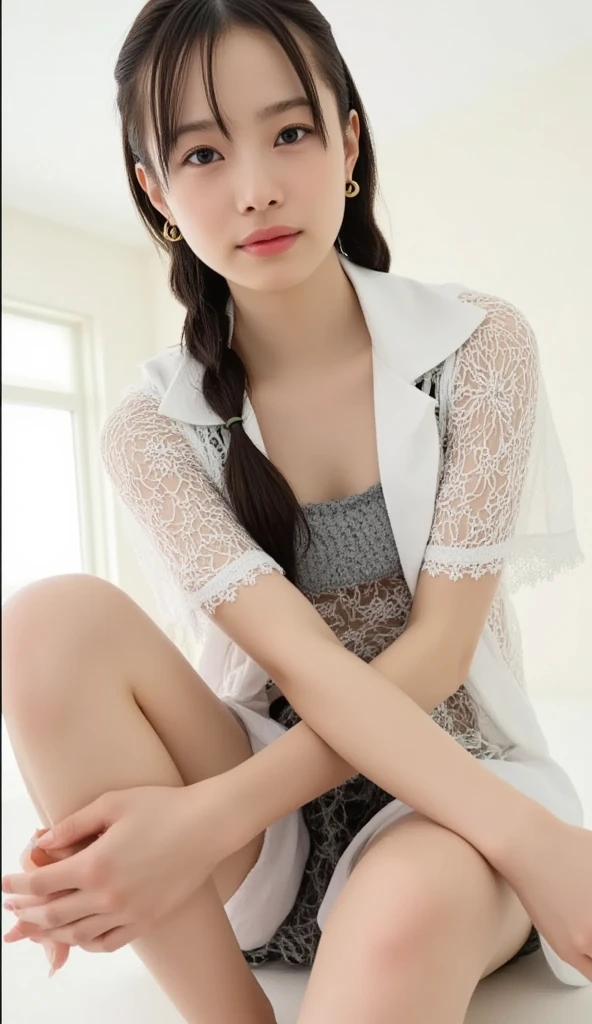 (masterpiece, highest quality), One girl, Japanese beautiful girl、18-year-old high school student 、Sitting, squat, Looking down, View your viewers, From below, Completely naked、Squat and spread your legs、Sit with your legs open on the ground、Sitting on the toilet and showing her private parts、Small and beautiful breasts、Beautiful Sakurairo areola、Erect nipples、Small butt、Shaved、Squatting with legs wide apart、Completely naked、Full nudity、Shooting from below、Focus on the genitals、Spreading her genitals with her fingers、Spreading her genitals with her fingers to show them inside、Fine and beautiful skin、Fine and beautiful legs