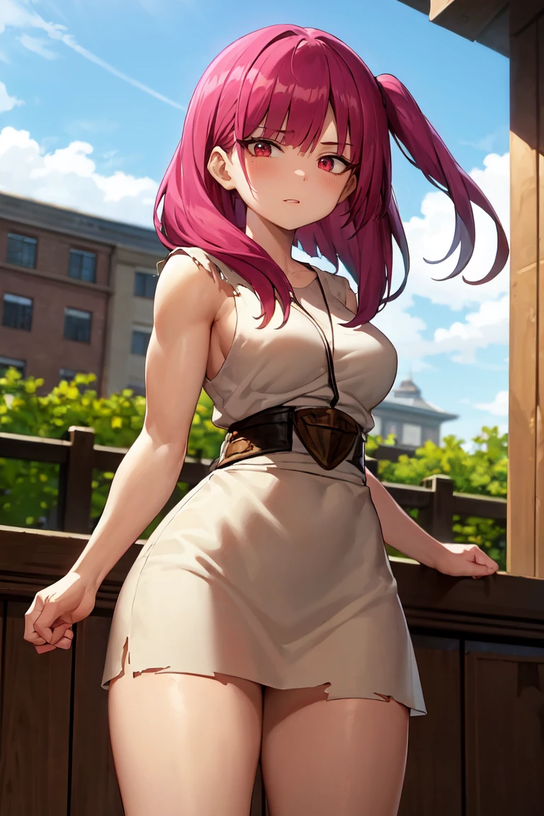 sfw, (cowboy shot), (ultra-high resolution, depth of field:1.3), 1woman, elegant, (tanned skin:1.3), ((light red hair)), long hair, (single braid), choker, (hazel eyes:1.1), white pupils, succubus, (bat wings on the head), pointy ears, medium breasts, (intricate white sundress), belt, confident smile, living room scenery, night