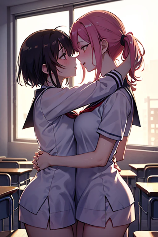 Masterpiece, Best quality, Sisters, cute female , Yuri, hair adornments, Student, groping, grinding, twincest, Sex , crotch_rub,