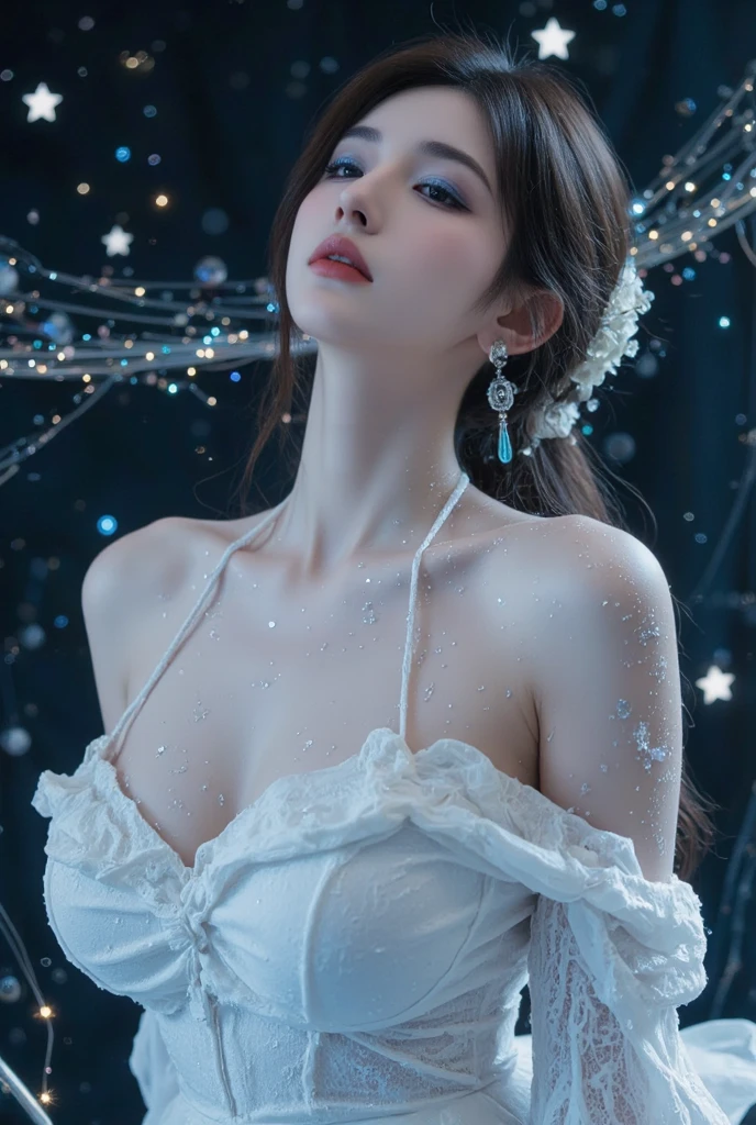 best quality、masterpiece、8K、Award-winning works、Surrealism、Princess、、Take well-composed facial photos、The most detailed、The most beautiful face、Cold Eyes、look at me、Long eyelashes、Scary makeup、Black lipstick、Purple Eyeshadow、美丽有Light泽的嘴唇、Top quality ultra-HD skins、The most detailed的眼睛、High quality black camisole、Pitch black background、dark、Beautiful long hair、(发Light的眼睛、Fangs、mouth)、(((Medium view 1.5)))、BackLight、(((Close your eyes 1.5)))masterpiece, best quality, 1 Girl, (rich and colorful),(Beautiful eyes and delicate face),cinematic Lighting, Half-length photo, extremely detailed CG unity 8K wallpaper, White hair, Solitary, Smile, Delicate skirt,((Flying petals)),(Flowering meadow) Sky, cloudy Sky, architecture, moonLight, moon, night, (dark theme:1.3), Light, fantasy