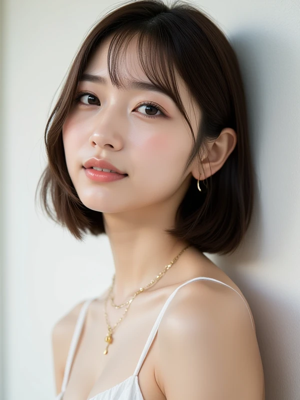 ((highest quality)), ((masterpiece)), (detailed), One girl,one piece,White background,Short Bob,Clear skin,clear,Shooting from a distance,delicate,Beauty salon model