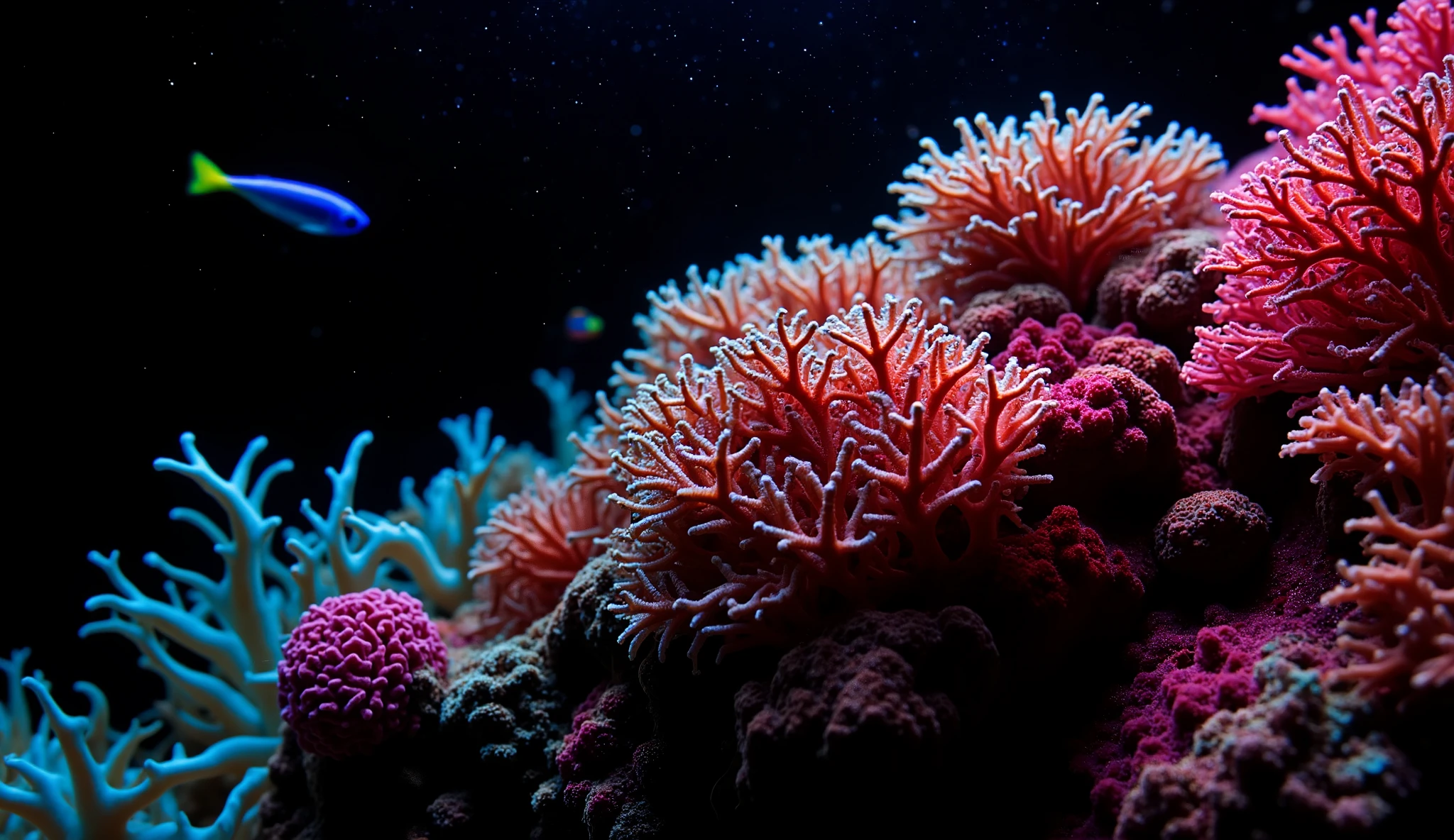 (In the water),  Underwater heaven   ,((  Details,   bright red and orange  ,  purple,   blue and green coral reef in the center  )) ,  fluorescent green coral   , (( 10, in the natural coral group of 000 、 lots of colorful colors )), ((   lots of fluorescent green and blue soft corals )), Crystal clear water, ,  strong sunshine ,  filled with vast coral   ,  Details seaweed ,(   lots of colorful tropical fish  ),(   array of vibrant colors   ),  lots of colorful tropical fish  ,   under the coral seabed   , Hanadai-hsien  , golden butterfly  . scallops  ,   array of vibrant colors   ,  seahorses,  lots of fantastic starfish on the seabed  , life,   lively colors, Quiet雰囲気, Quiet, Swaying seaweed ,    large blue tropical fish   ) , (  best quality  ,  high resolution :1.2), (In the water photography), (  lively), (    soft diffuse lighting    )
