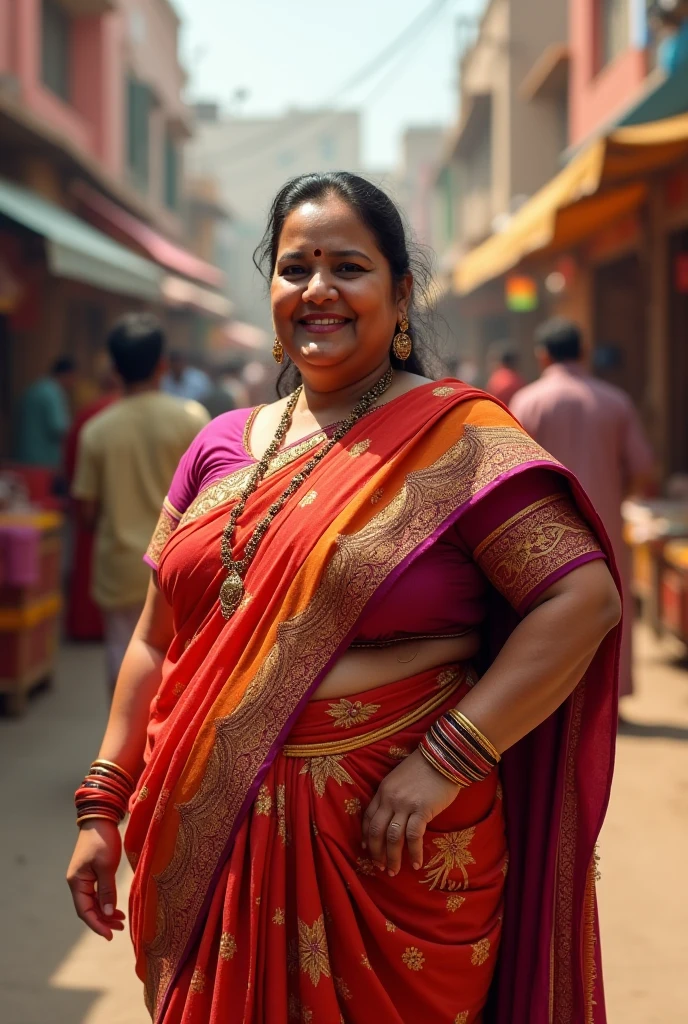 Fat Bengali aunty wear saree Without blouse