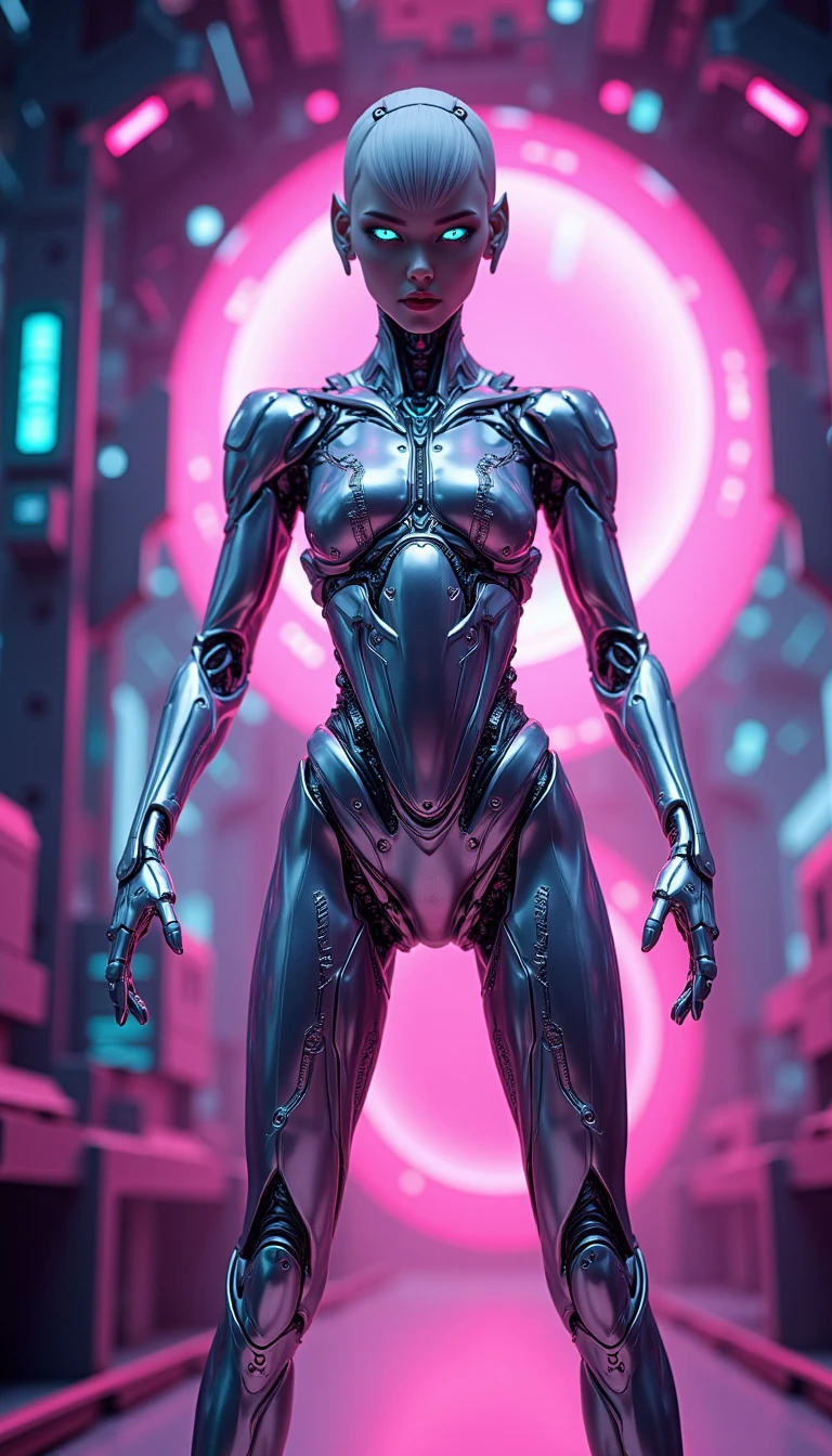 body, body, woman, Ultra-realistic, robot, cyborg, Plain background, Stands facing the spectators, super high quality, Metal, Dressed, (View your viewers), saggy,