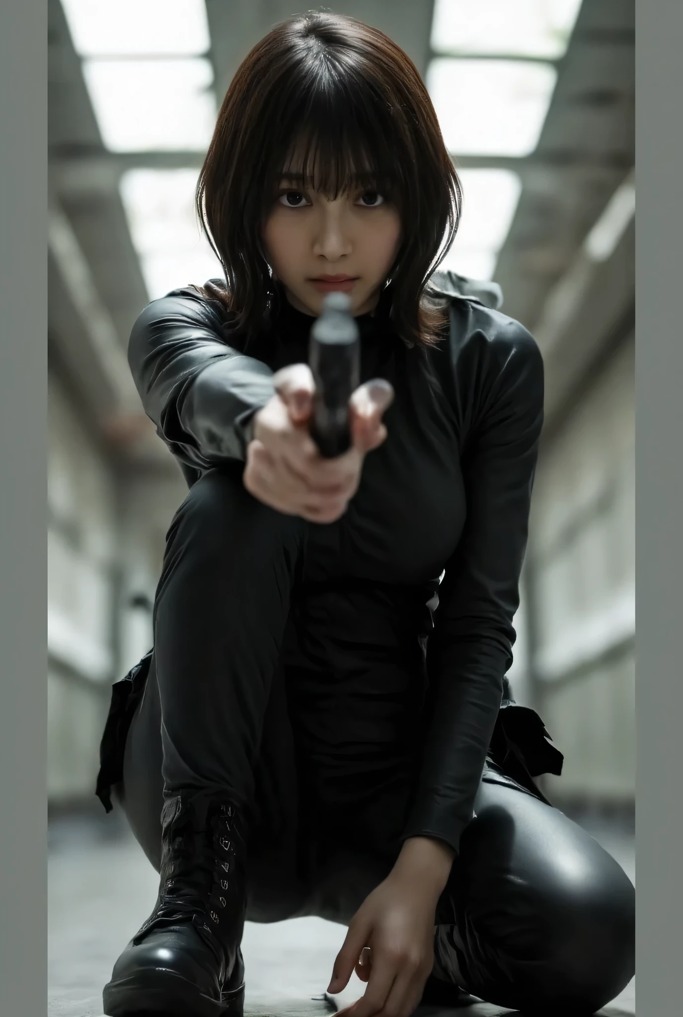 (((Super high leg bodysuit in the style of a SWAT unit from the near future:2.0))),(( Shiny Ultra High Leg Bodysuit :1.5)),cami style ,(( carefully depicts limbs based on perfect anatomy)),(( leotard:1.9)),((ear monitor:1.5)),(((Tactical Holster:1.5))),( gloves:1.5),( one woman ), cute face,Beautiful well-balanced face ,( 20 year old Japanese woman), ( Glamorous Shots of Japanese Women ),( Slender Beautiful Body :1.5),( model body type),(( big breasts:1.5)),( Accurate Depiction of Natural Nipples ),(firm nipples ),(((Bare thighs:1.8))),((Voluptuous thighs:1.5)),( delicate body:2.0),((Very sensual:1.5)),(Hold a futuristic laser gun:2.0),,(( perfect body line)),(( Ideal Proportions )),リアルな肌の質感,( natural big breasted :1.5),( black hair:1.5),( beautiful eyes:1.3),((whole body)),(( Shrimp:1.5)), crotch penetration,(( super high leg )),A harmonious posture,(((masterpiece:2.0))),( best quality :1.5),( high resolution:1.5),(UHD:1.5),( movie lights:1.5),( Delicate Depiction),((( a high-leg bodysuit made of tight latex that fits the body :2.0)),( carefully drawn with butterfly wings ))),32K, chicken, ultra detail,((超 high resolution)), Draw eyelashes carefully, ( very detailed face:1.5),((Highly detailed female hand:1.8)),(Wear a military jacket with an open front over a Blade Runner-style street :1.5),( Dark cyberpunk atmosphere :1.5),((( blurry background:1.5))),(Sexy appearance:1.5)