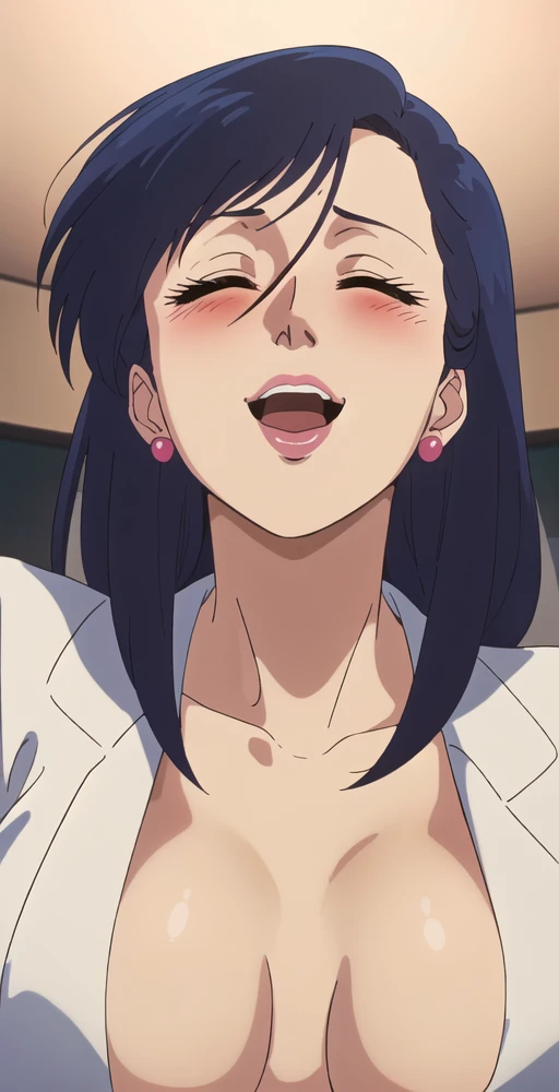 EFT_Shinobu, 1girl, kochou shinobu, butterfly hair ornament, solo, hair ornament, purple hair, multicolored hair, black hair, smile, haori,, gradient hair, short hair,, room, indoors, blush, open mouth, big mouth, tongue, tongue out, close up, saliva, uvula, uvula, room, mouth focus, excessive saliva, closed eyes, side, on side, looking at viewer, nude
