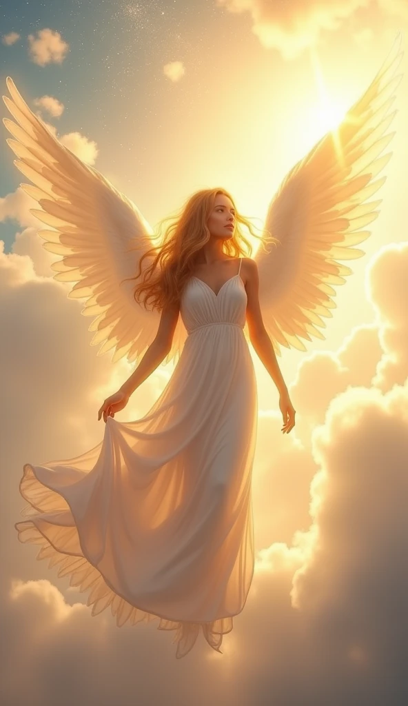 Create a watercolor painting of an angel pointing the right way to a