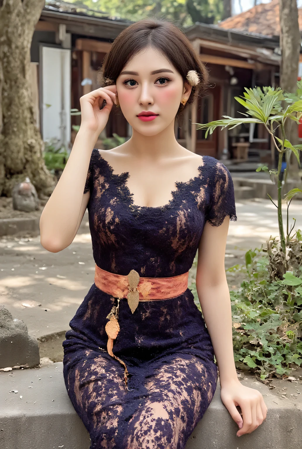 ((((ultra illustrated style:1.0)))),best quality,best animated,masterpiece,ray tracing, global illumination,sp,see-through,head, 1girl, solo, standing, looking at viewer, outdoors, cowboy shot,dress