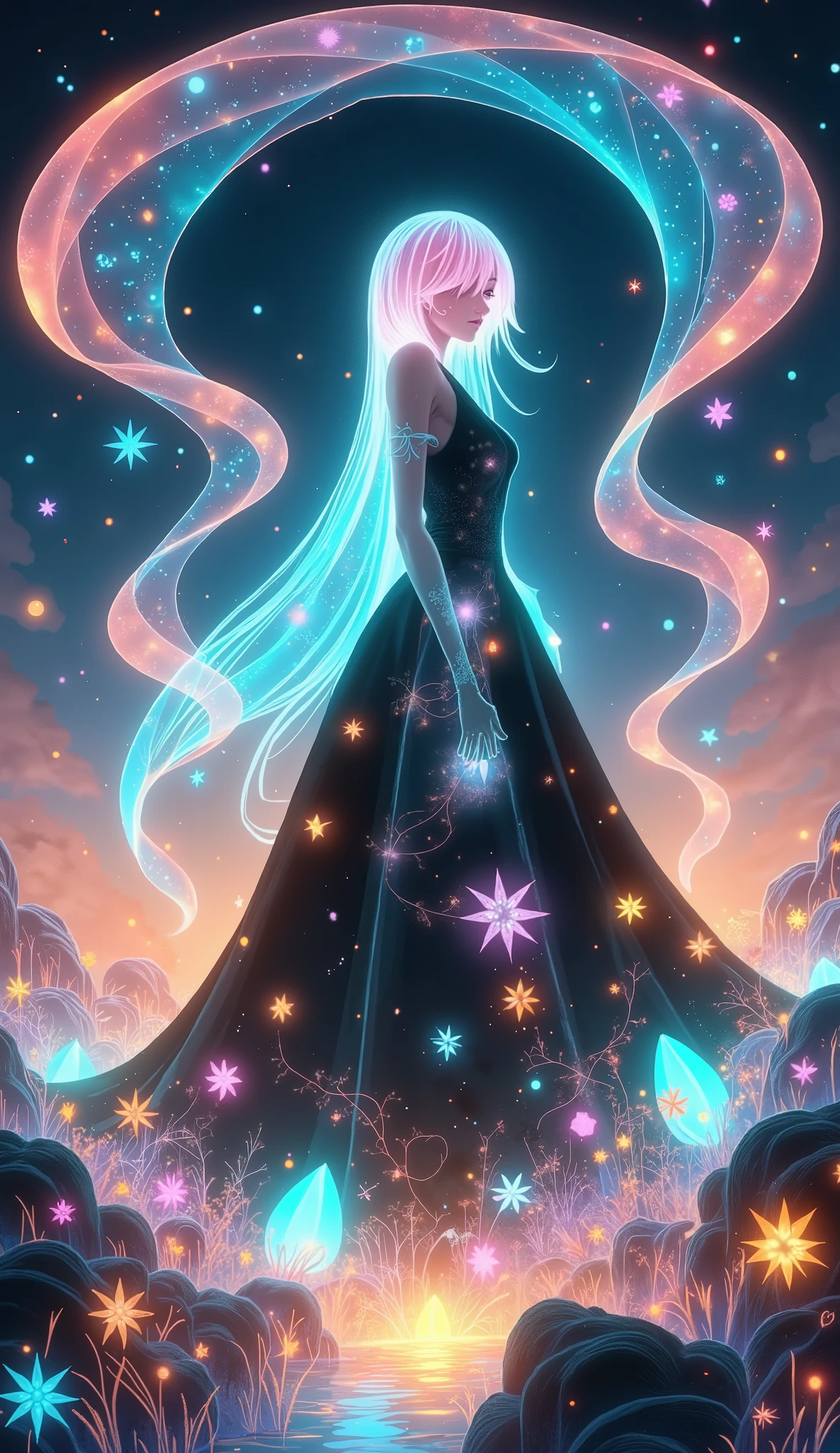 Convert everything to transparent illumination art, glow line art, super clean, ultimate clear, soft sharpness, fully transparent glow, with transparency applied to everything, Seamless harmony, a magical transparency land never seen before