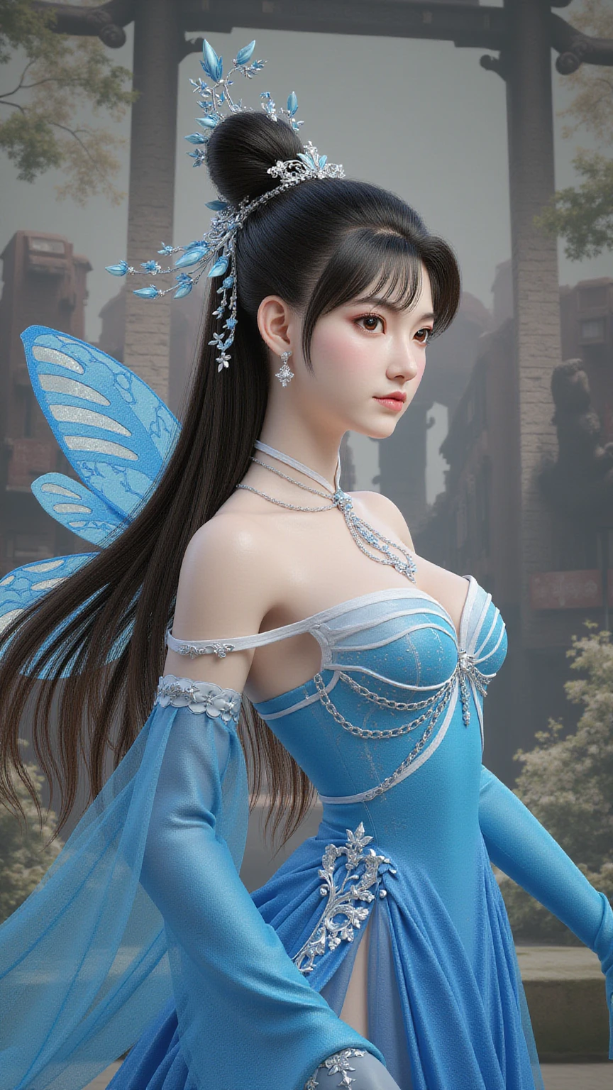 32K, 最高quality, 最高masterpiece, (ultra-Detailed Background, Detailed Background), High resolution, Super detailed, Very detailedな, 1 personの, (bouquet:1.3), (Tangled:1.2), (Geometric:1.2),(colorful),(masterpiece, quality, best quality, Official Art, Beautiful and beautiful:1.2), (1 person:1.3), Very detailed,(colorful:1.1)(Flowers:1.3),Most detailed,(Tangled:1.2), whole body, (Abstract background:1.3), (Skin glows), (Many colors:1.4), ,(Earrings Jewelry:1.5), Light blue and gradient background,