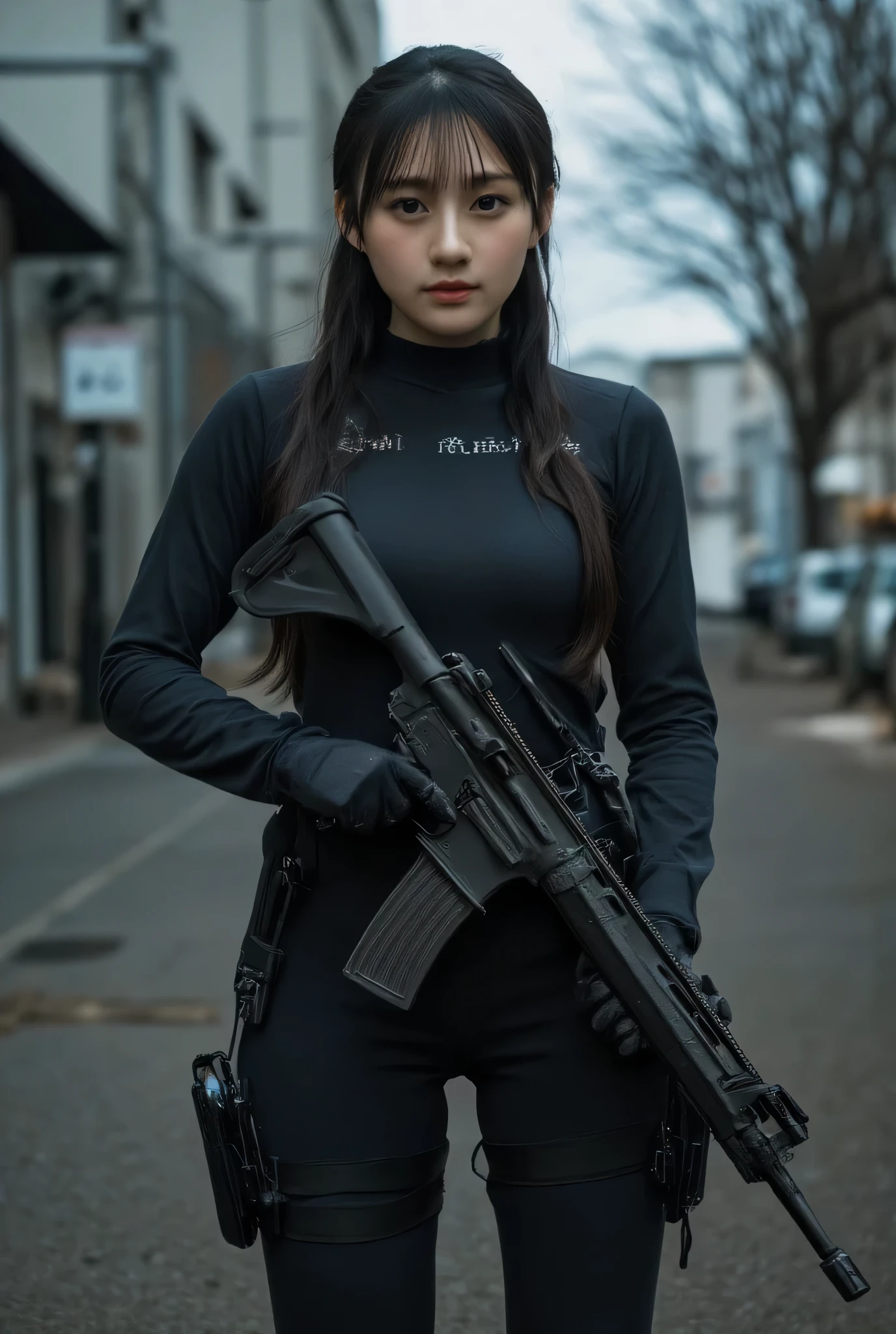 (((Super high leg bodysuit in the style of a SWAT unit from the near future:2.0))),(( Shiny Ultra High Leg Bodysuit :1.5)),cami style ,(( carefully depicts limbs based on perfect anatomy)),Nearly naked,((  leotard:1.9)),((ear monitor:1.5)),(((Tactical Holster:1.5))),( gloves:1.5),( one woman ), cute face,Beautiful well-balanced face ,( 20 year old Japanese woman), ( Glamorous Shots of Japanese Women ),( Slender Beautiful Body :1.5),( model body type),(( big breasts:1.5)),( Accurate Depiction of Natural Nipples ),(firm nipples ),(((Bare thighs:1.8))),((Voluptuous thighs:1.5)),( delicate body:2.0),((Very sensual:1.5)),(Hold up a futuristic laser rifle:2.0),(( perfect body line)),(( Ideal Proportions )),リアルな肌の質感,( natural big breasted :1.5),( black hair:1.5),( beautiful eyes:1.3),((whole body)),(( Shrimp:1.5)), crotch penetration,(( super high leg )),A harmonious posture,(((masterpiece:2.0))),( best quality :1.5),( high resolution:1.5),(UHD:1.5),( movie lights:1.5),( Delicate Depiction),(( accurate finger depiction )),((( a high-leg bodysuit made of tight latex that fits the body :2.0)),(  carefully drawn with butterfly wings ))),32K,  chicken, ultra detail,((超 high resolution)), Draw eyelashes carefully, ( very detailed face:1.5),((Highly detailed female hand:1.8)),(Wear a military jacket with an open front over a blade runner style night :1.5), night view,( Dark cyberpunk atmosphere :1.5),((( blurry background:1.5))),(Sexy appearance:1.5)