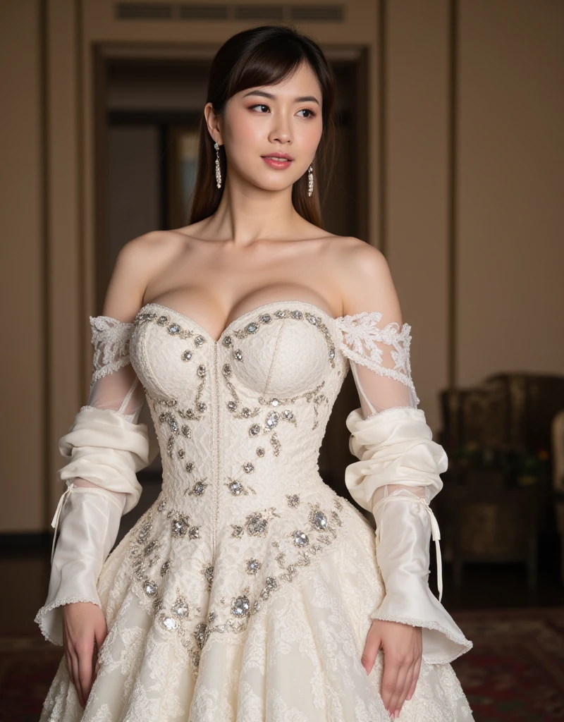 araffe woman in a red and white dress posing for a picture, elegant glamourous cosplay, glamourous cosplay, ornate cosplay, anime girl cosplay, a beautiful fantasy empress, anime cosplay, cosplay, grayscale phtoto with red dress, sakimichan, cosplayer, professional cosplay, anime girl in real life, ((a beautiful fantasy empress)), sha xi