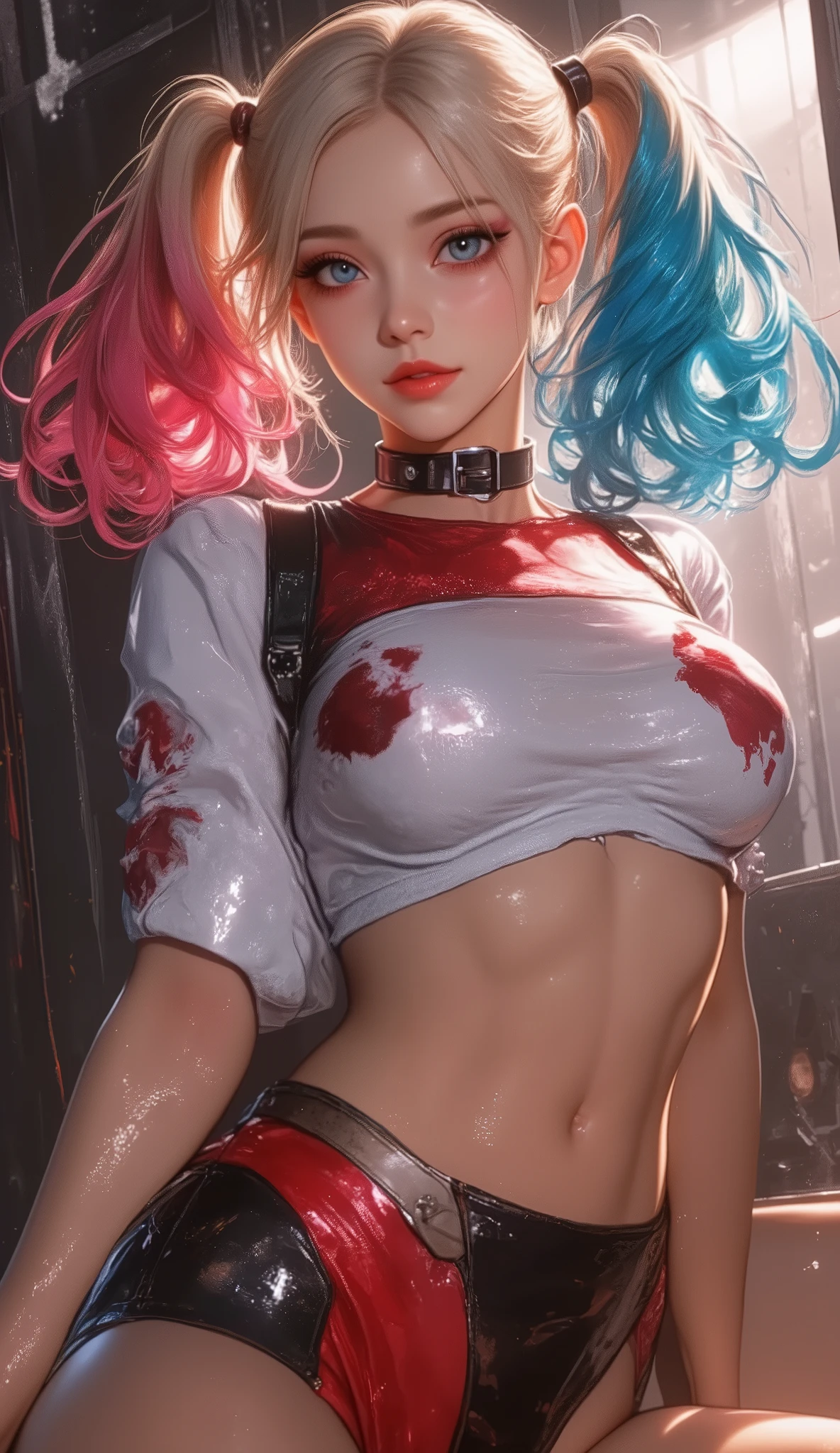 RAW photo, (Random shot, full body in frame, Side view focus), (harleyquin pussy , Big breast , hot body, posing sex, realistic ) random posing, stylish, cool, cute, sexy),