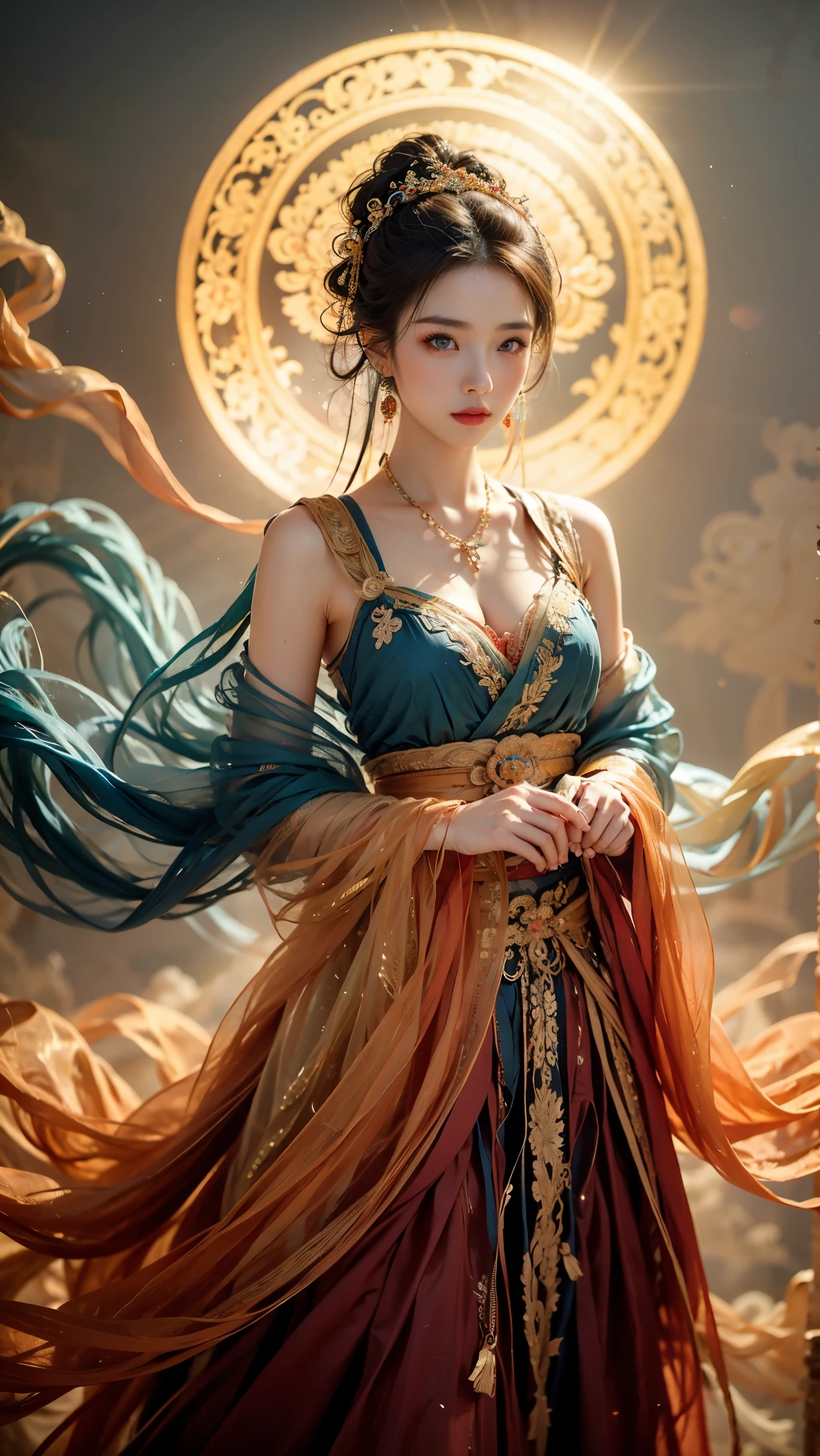 1girl,dunhuang,
masterpiece,best quality,32k uhd,hdr,dtm,cinematic lighting effects,wide shot,wide-angle lens,super vista,super wide angle,exquisite facial features,super delicate face,best fingers,